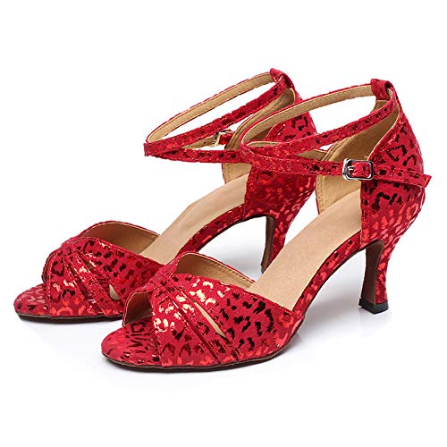SWDZM Women's Ballroom Dance Shoes - Latin Salsa Bachata Performance Shoes with Sparkly Rhinestones (Model QJW6187) | Professional Dancewear for Competition, Wedding & Social Dancing