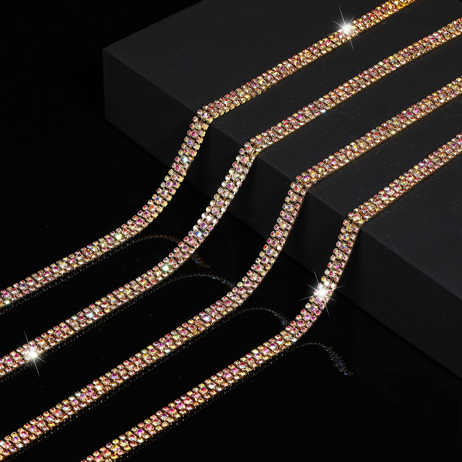 Hicarer 3 Rows Crystal Rhinestone Chain Strips for Sewing, DIY Crafts, Wedding Jewelry, Home Decor - Perfect for Dresses, Handbags, and Costume Accessories