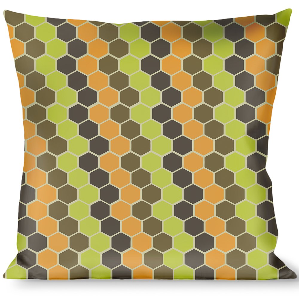Honeycomb Pattern Decorative Throw Pillow Cover - Green and Orange Geometric Design for Sofa, Bed, Couch & Home Decor