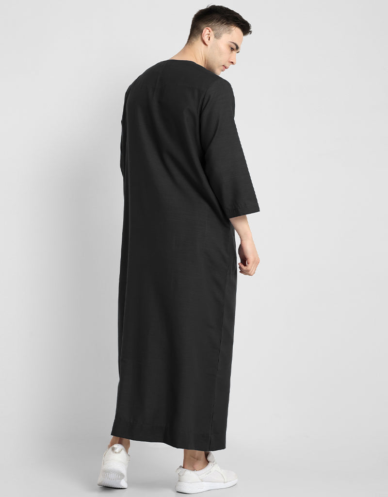 Premium Black Thobes for Men - Soft Cotton Blend Plain Solid Design - Perfect for Work, Prayer & Special Occasions