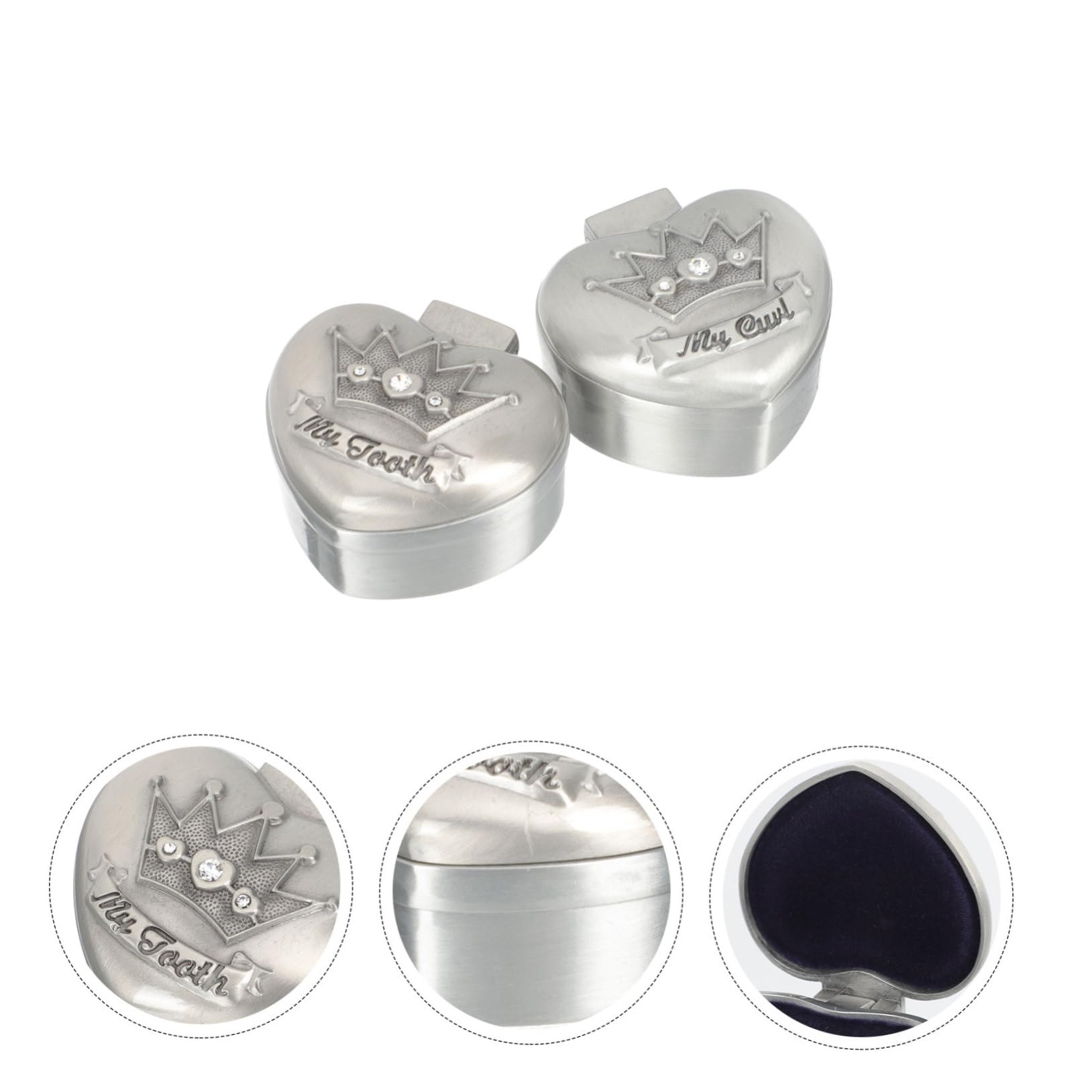 Premium 2-Pack Zinc Alloy Crown Storage Box - Elegant Carved Tooth Case for Dentures, Dental Crowns & Jewelry | Perfect for Travel, Home Organization & Dental Professionals