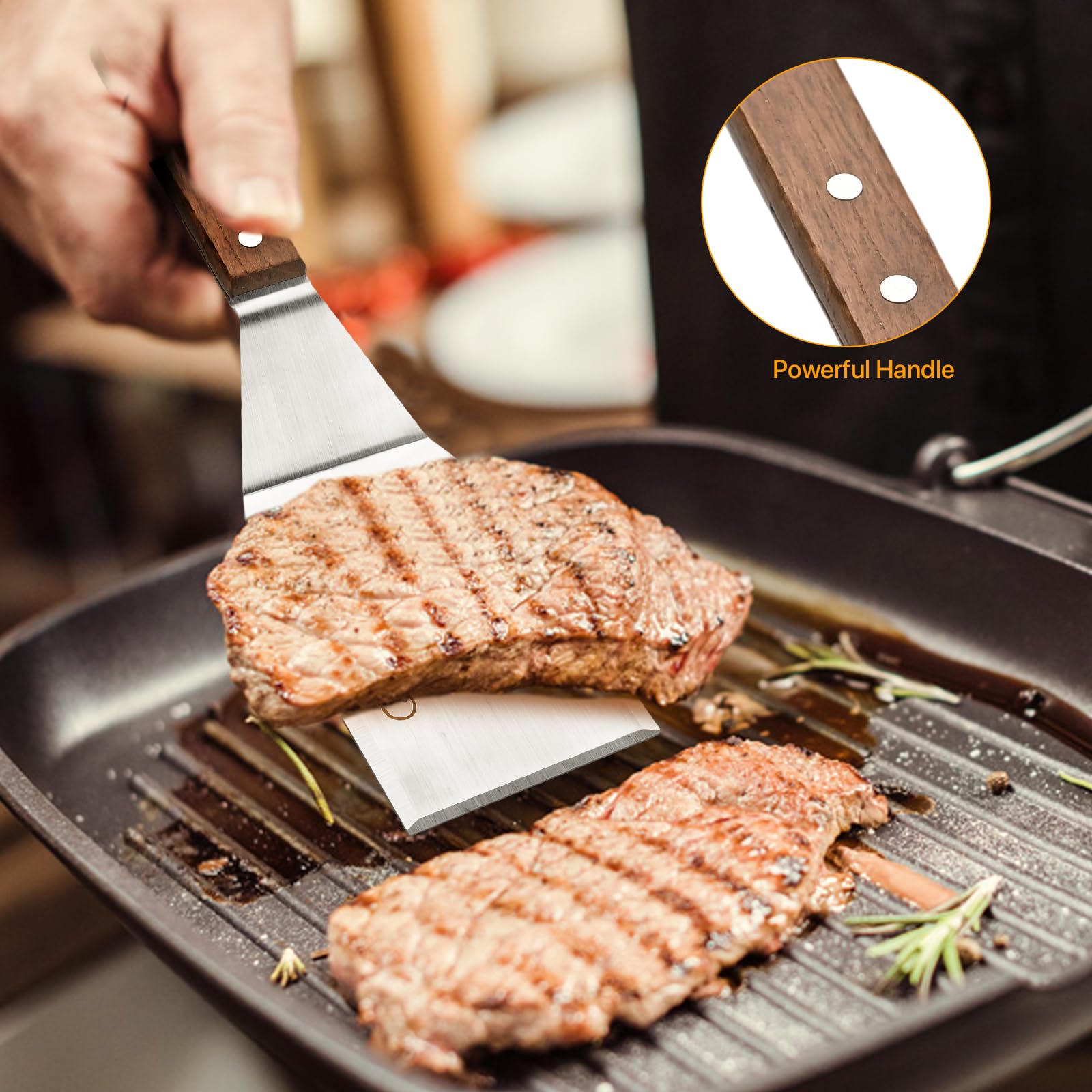 2-Pack Heavy Duty Stainless Steel Spatula Turner - Professional Grill Scraper for Cast Iron Skillet, Flat Top Griddle, BBQ & Burgers - Perfect for Outdoor Cooking, Camping & Kitchen Use