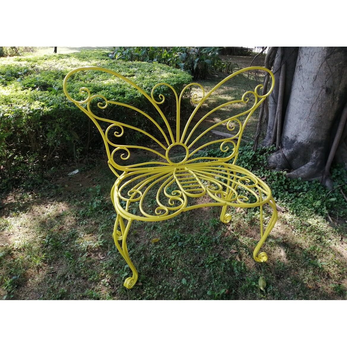 Hi-Line Gift 78620-S-YL Yellow Metal Garden Butterfly Chair - Outdoor Patio Furniture for Relaxing in Backyard, Garden, or Poolside