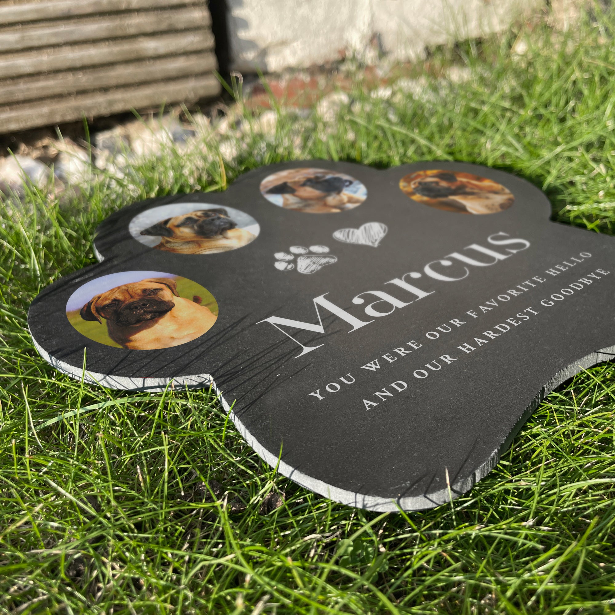 Personalized Slate Pet Memorial Stone - Custom Paw Print Grave Marker 20x20cm - Perfect for Pet Cemeteries, Backyard Burials & Memorial Gardens