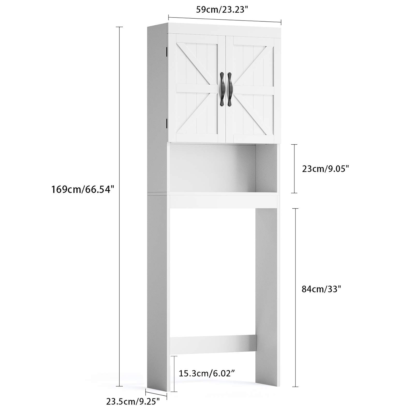 SRIWATANA Over The Toilet Storage Cabinet - White Bathroom Space Saver with Adjustable Shelves, 2-Door Organizer for Toilet Paper & Bath Essentials - Perfect for Small Bathrooms & Apartment Living