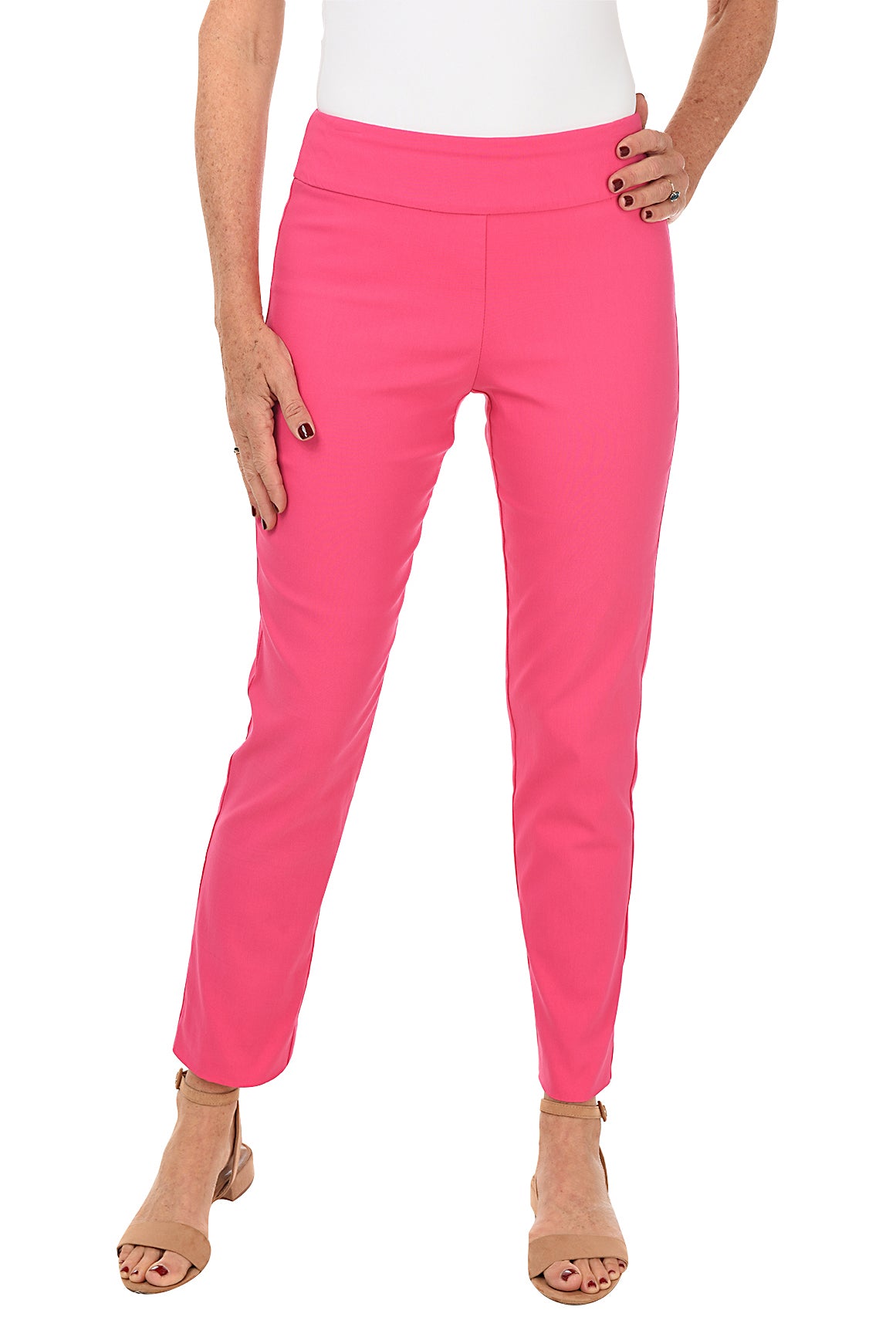 Women's Stretchy Pull On Ankle Pants - Comfortable Elastic Waist Casual Trousers for Work, Travel & Everyday Wear