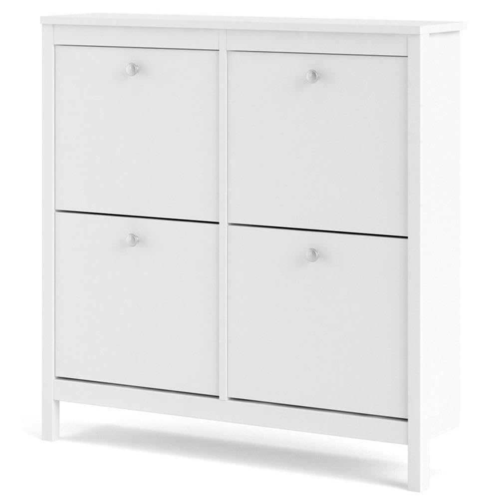 Tvilum White Madrid 4-Drawer Shoe Storage Cabinet - Organize Shoes in Entryway, Closet or Bedroom