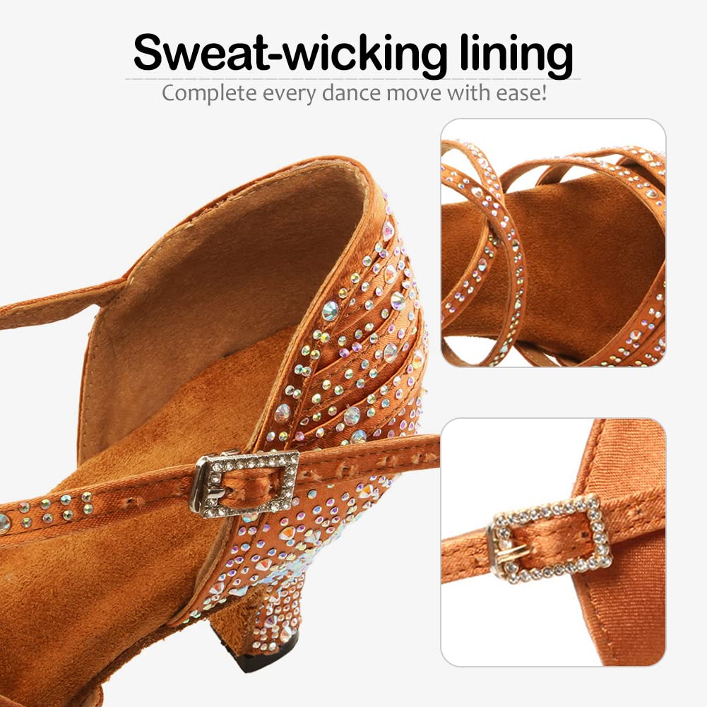 SWDZM Women's Rhinestone Latin Dance Shoes - Salsa Ballroom Practice & Performance Shoes (Model L377-6) | Perfect for Dance Competitions, Social Events & Professional Performances