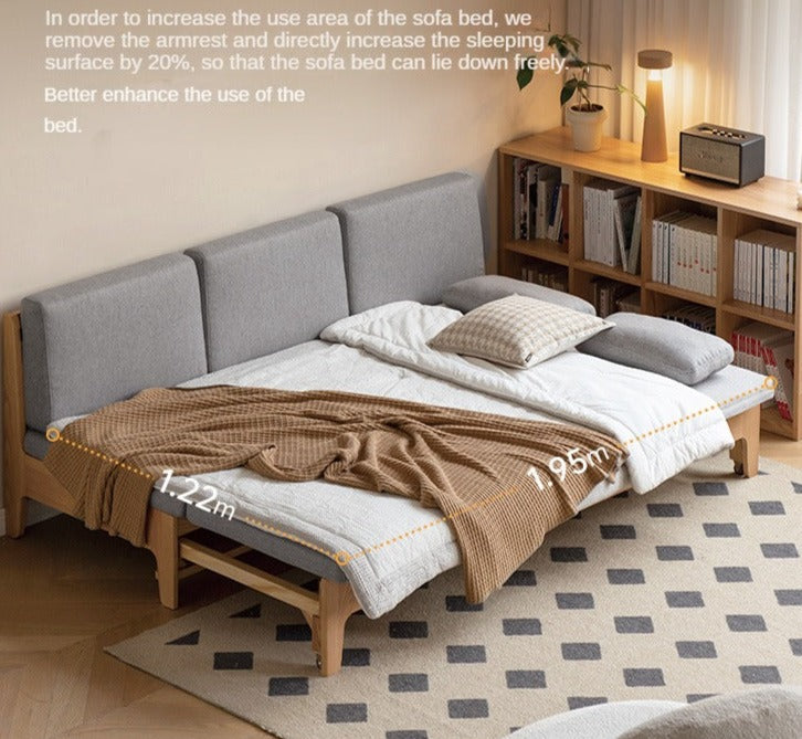 Oak Solid Wood Sleeper Sofa - Convertible Sofa Bed for Small Spaces, Guest Room & Living Room | Durable & Stylish Furniture for Home & Office