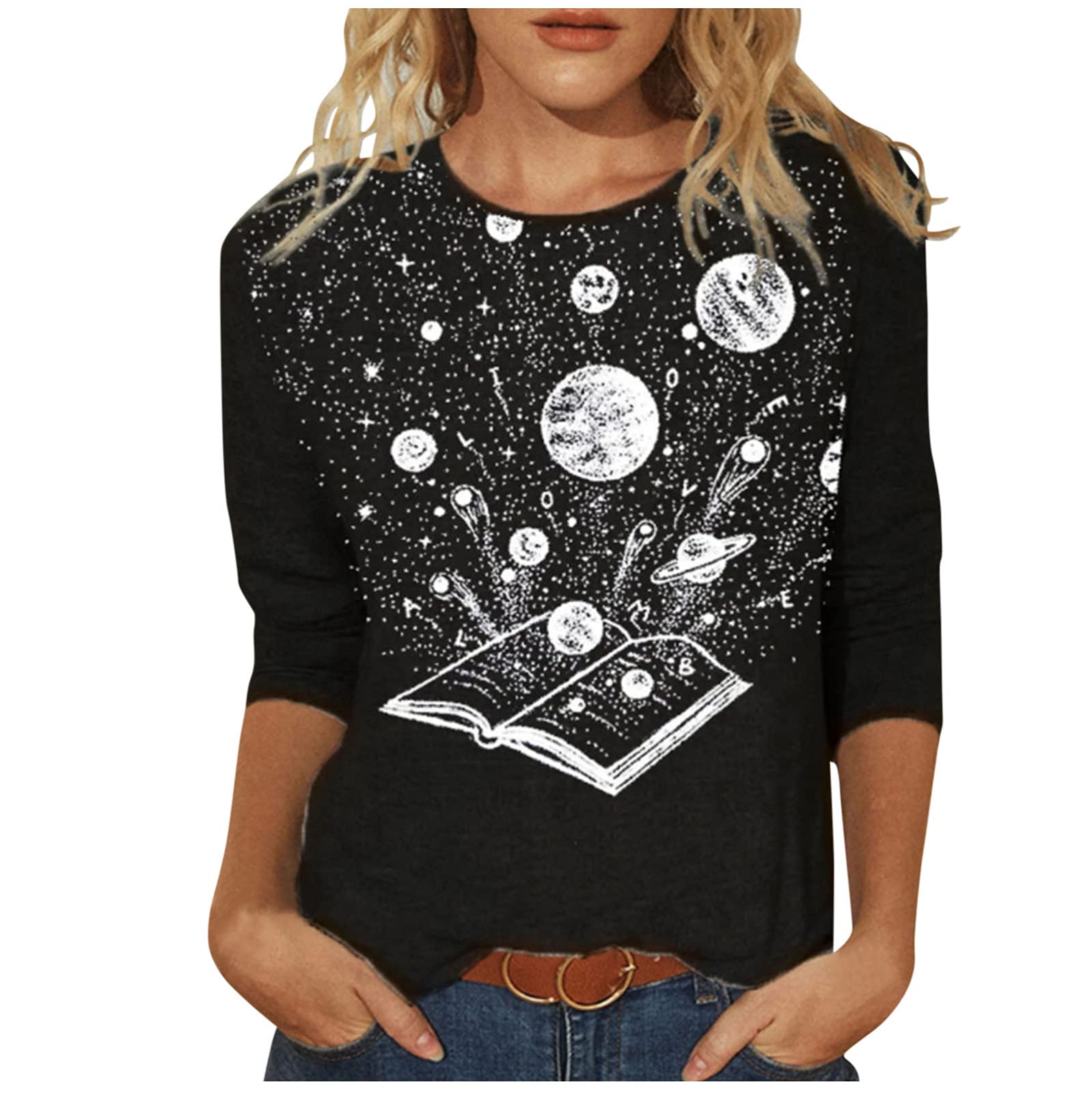 Women's Casual Long Sleeve Printed T-Shirt - Loose Fit O-Neck Blouse for Everyday Wear | Perfect for Work, Weekend & Layering