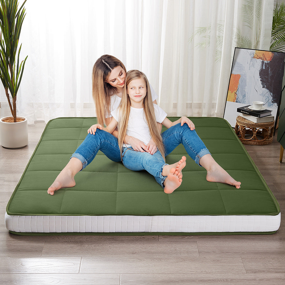 MAXYOYO 6-Inch Extra Thick Square Floor Futon Mattress - Foldable Memory Foam Topper Pad for Guest Bed, Dorm Room & Camping (Green)