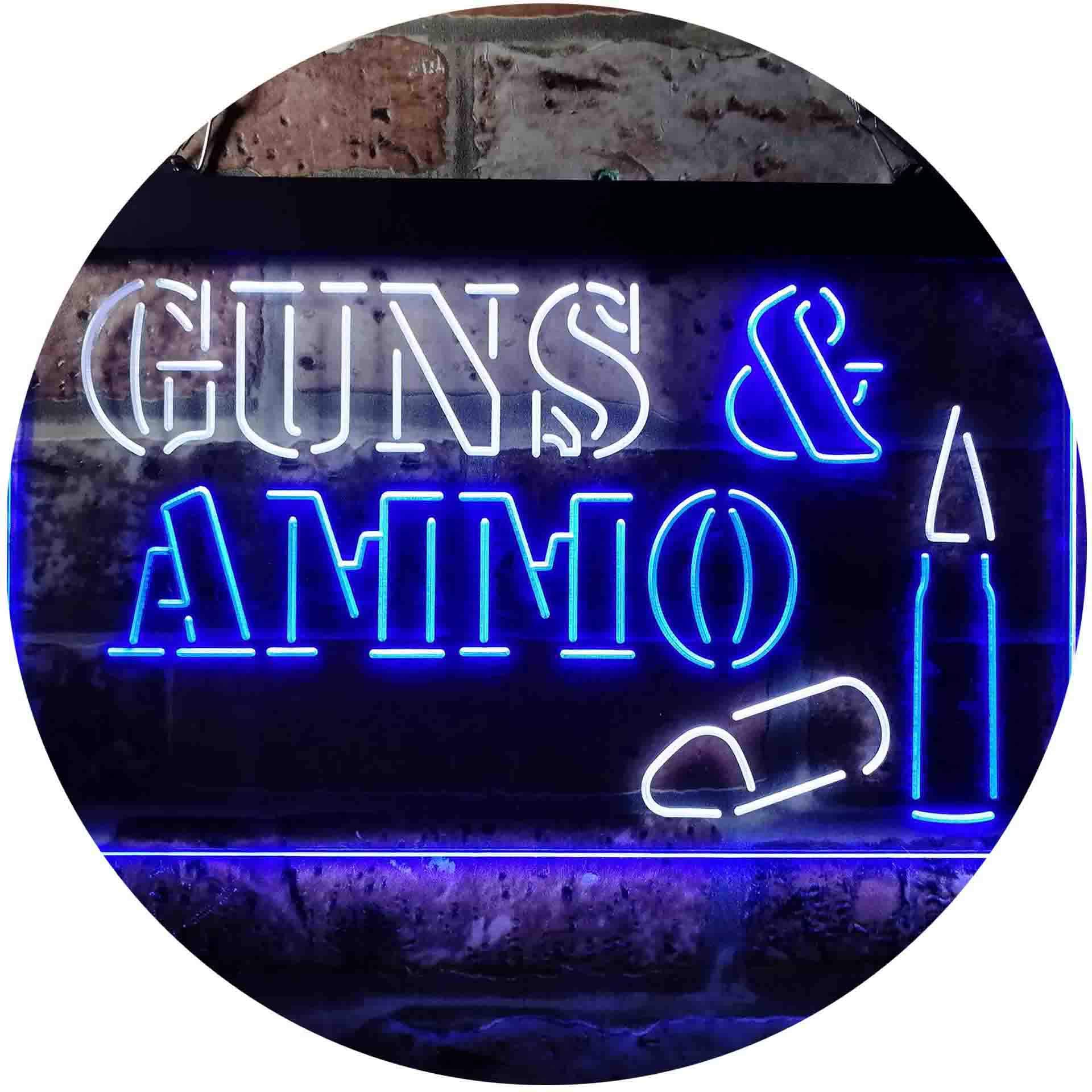 ADVPRO Guns & Ammo Shop Service Dual Color LED Neon Sign - White & Blue Glowing Bar Decor (24x16 Inches) - Perfect for Man Cave, Game Room & Shooting Range Decor