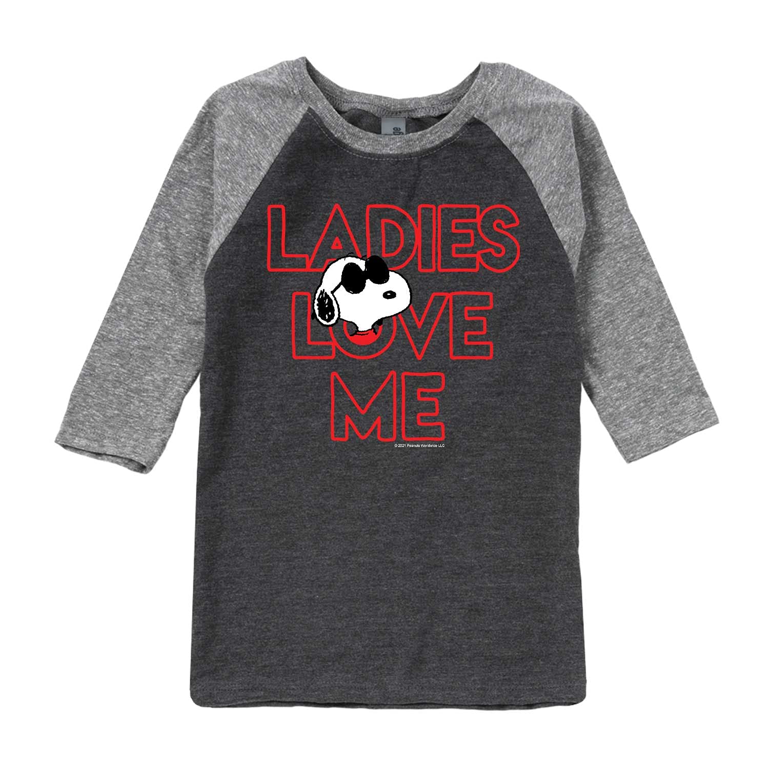 Peanuts Hybrid Apparel Ladies Love Me - Toddler & Youth Raglan T-Shirt | Soft Cotton Blend | Snoopy & Woodstock Graphic | Perfect for School, Playdates & Family Outings