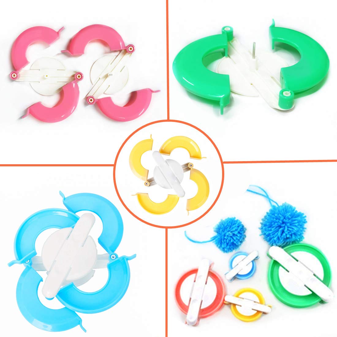 4-Size Pom Pom Maker Kit - DIY Fluffy Yarn Ball Weaving Tool for Knitting, Crochet & Craft Projects - Perfect for Adults & Home Decor, Gifts, Scarf & Hat Accessories