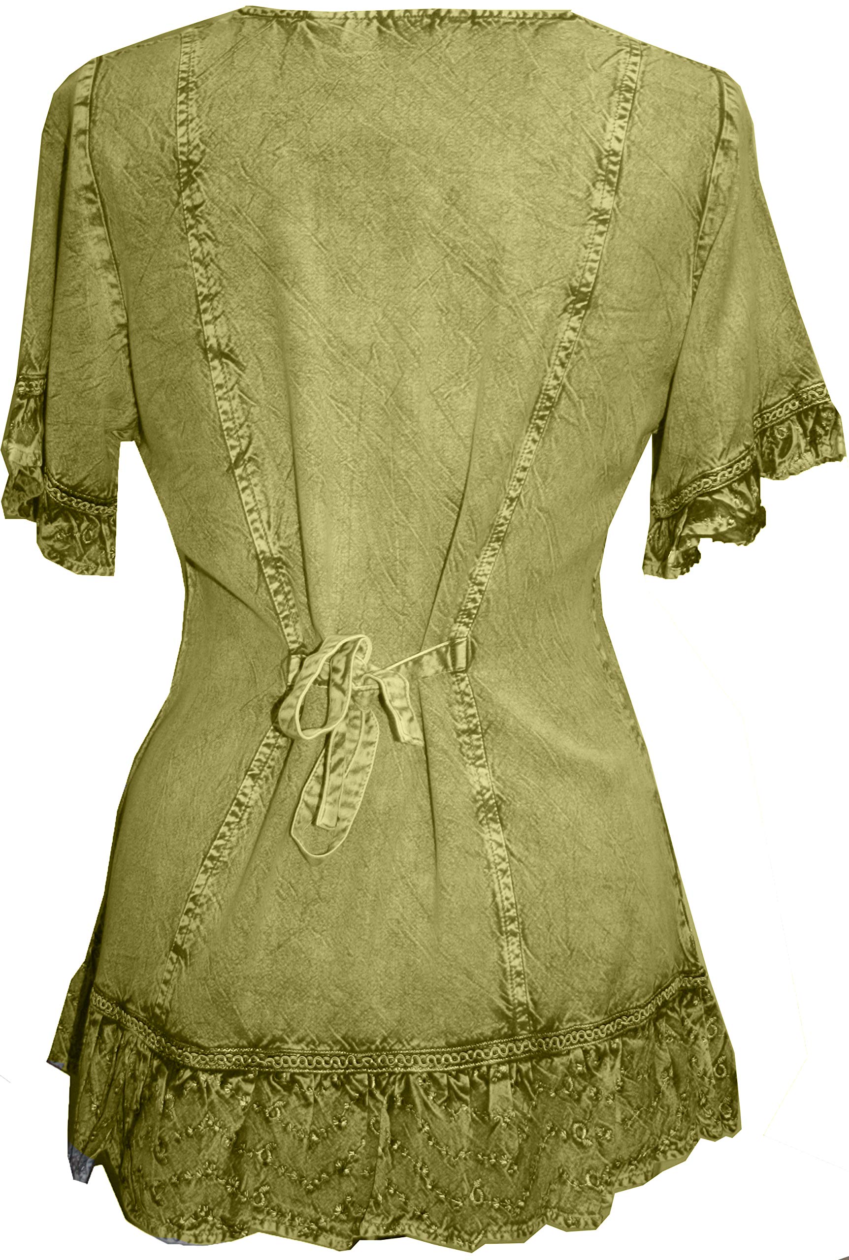Agan Traders 2025 Spring Medieval Vintage Boho Embroidered Round Neck Women's Blouse - Casual Short Sleeve Back Tie Top for Festival, Renaissance Fair & Boho Chic Outfits