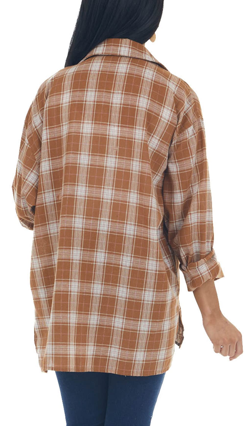 NUOREEL Women's Plaid Flannel Shirt - Soft Button Down Long Sleeve Boyfriend Shirt for Casual Wear, Fall Outfits & Layering