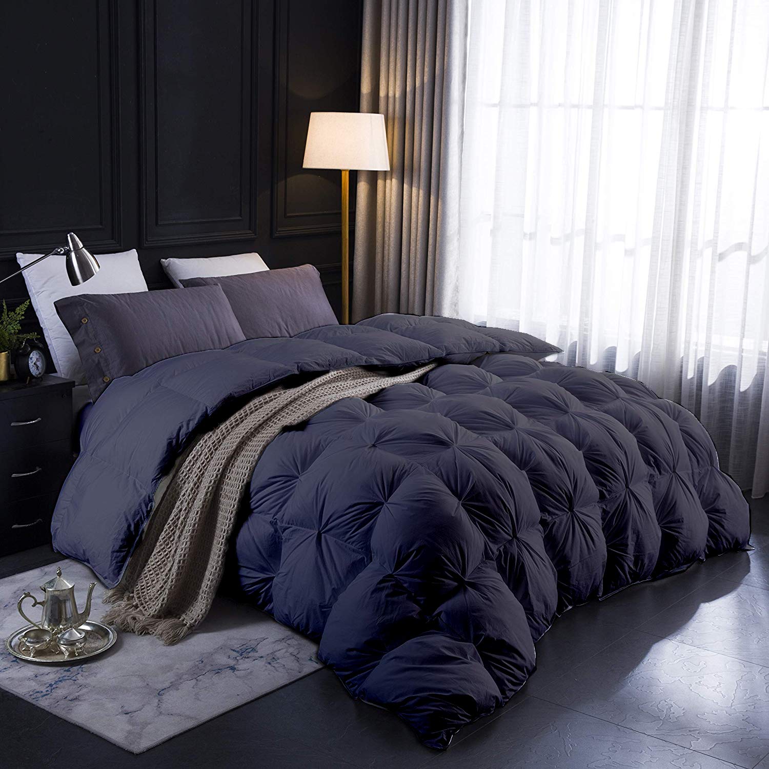 Premium 1000-TC Pinch Pleated Down Alternative Comforter Set - Super King Plus 120x120 Inches (1 Comforter + 2 Pillow Covers) | 700 GSM Hypoallergenic Egyptian Cotton | Luxury Bedding for Master Bedroom, Guest Room & Winter Warmth