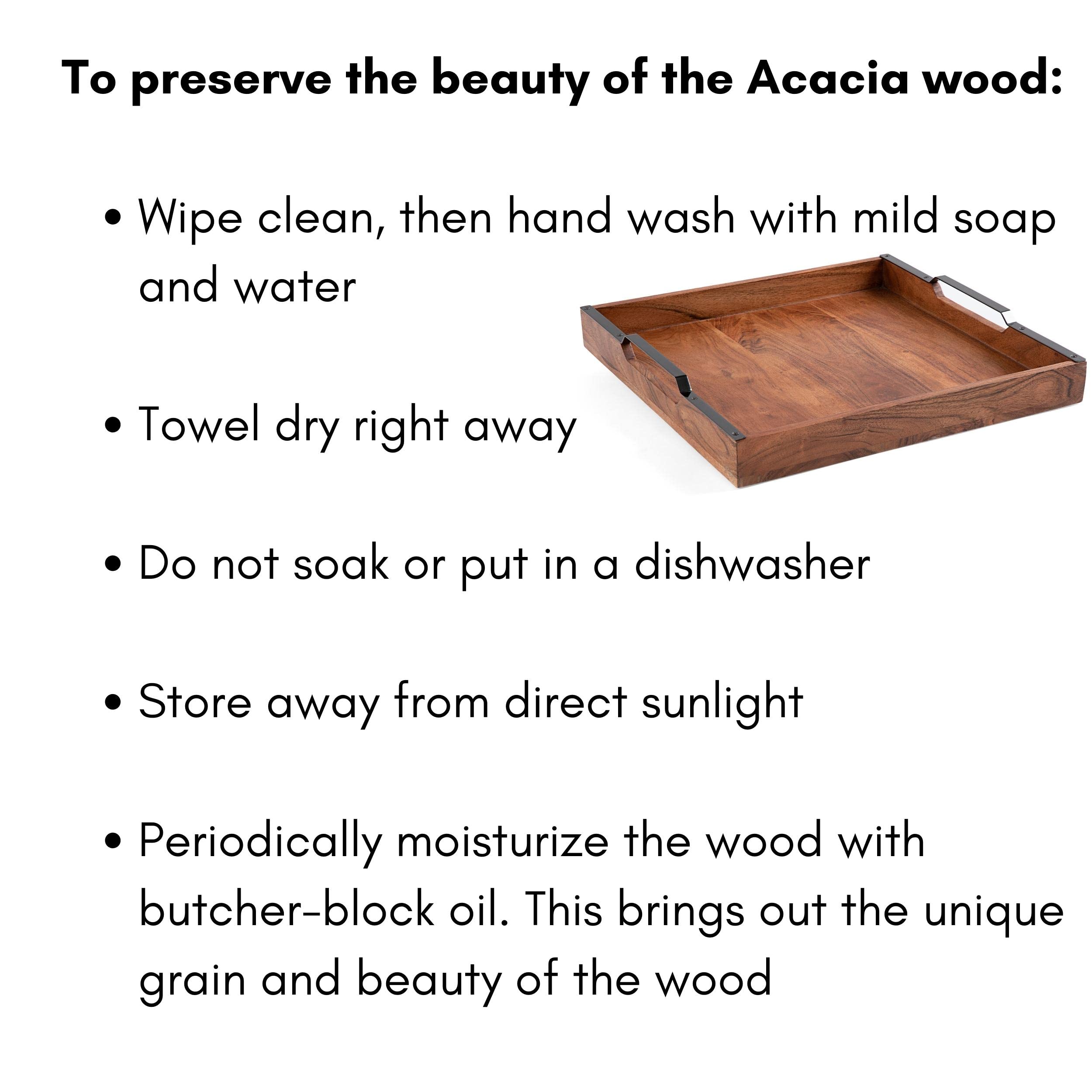 BIRDROCK HOME Acacia Wood Serving Tray with Handles - Farmhouse Style Square Wooden Tray for Breakfast, Tea, Cheese & Coffee - Natural Kitchen & Bar Decor - Perfect for Dining, Entertaining & Home Decor