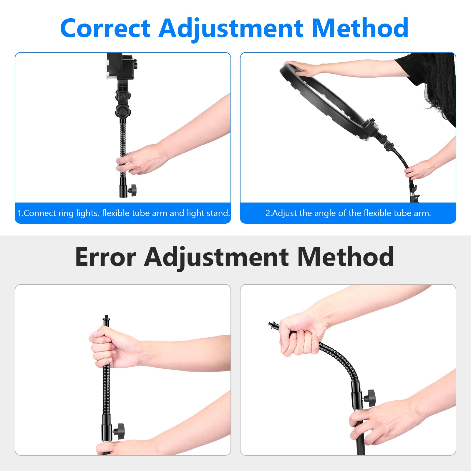 NEEWER Adjustable Metal Flexible Tube Arm for Ring Light - Perfect for Photography, Videography, and Live Streaming
