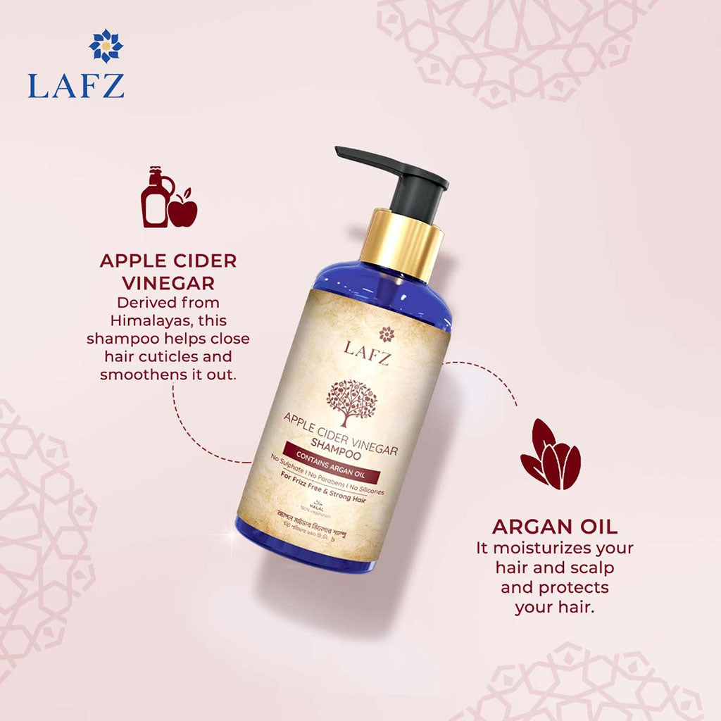 Lafz Hair Shampoo 200ml with Apple Cider Vinegar & Argan Oil - Sulfate Free & Nourishing for Dry, Damaged Hair - Perfect for Daily Use & Scalp Care