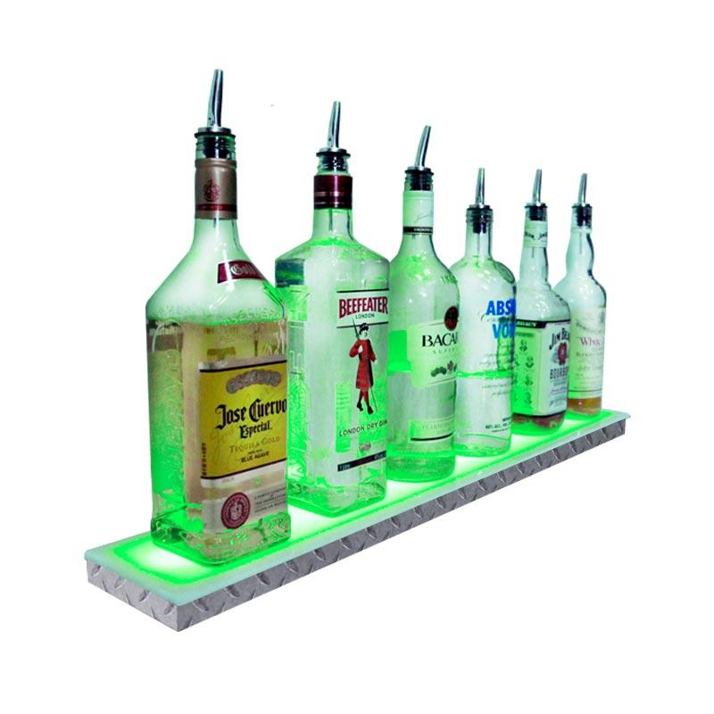 BarConic® LED Liquor Bottle Display Shelf - Low Profile 1-Step Diamond Plate Print - Available in Multiple Lengths - Perfect for Bars, Restaurants & Home Bars - Enhance Your Drink Display with Stylish LED Lighting