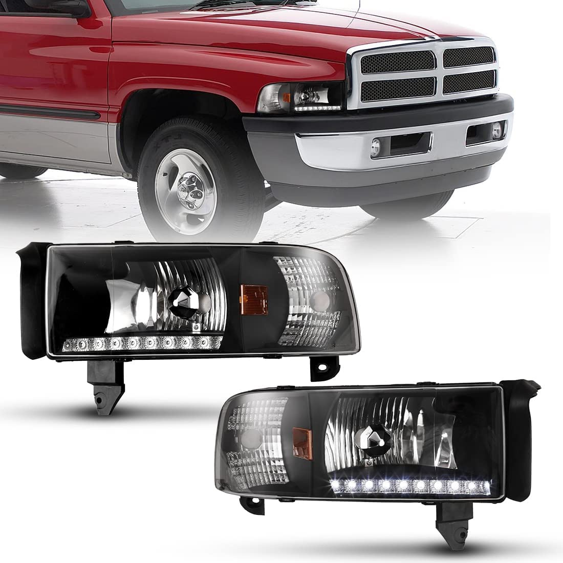 Nixon Offroad LED Headlights for Dodge Ram 1500 2500 3500 (1994-2002) - High/Low Beam Projector Headlight Assembly with DRL & Turn Signal - Matte Black Housing & Clear Lens - 1 Pair - Perfect for Night Driving & Off-Road Adventures