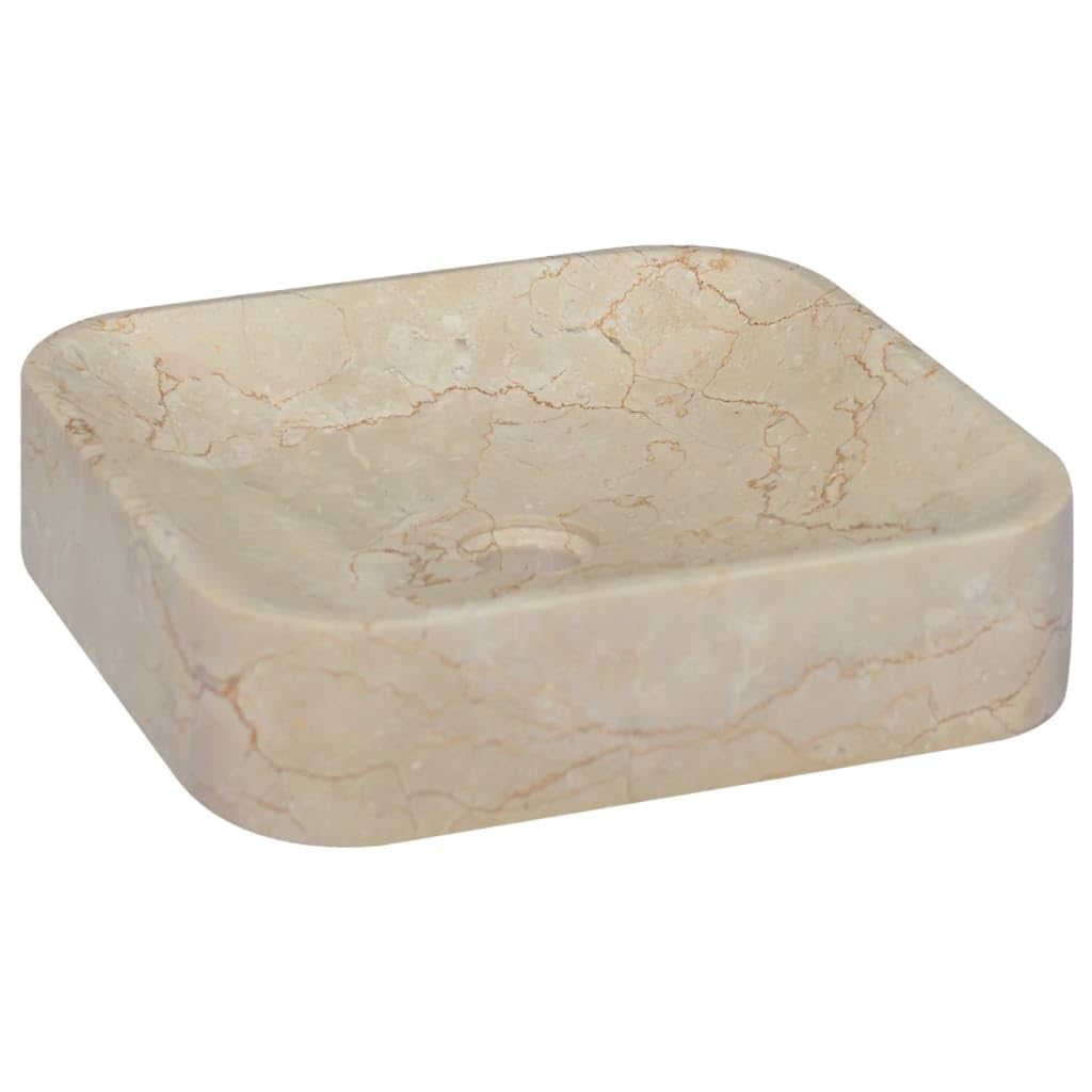 Premium Handcrafted Cream Marble Bathroom Sink - Modern & Elegant Vanity Basin for Bathroom, Powder Room or Washroom - Durable Easy-Clean Natural Stone - 15.7