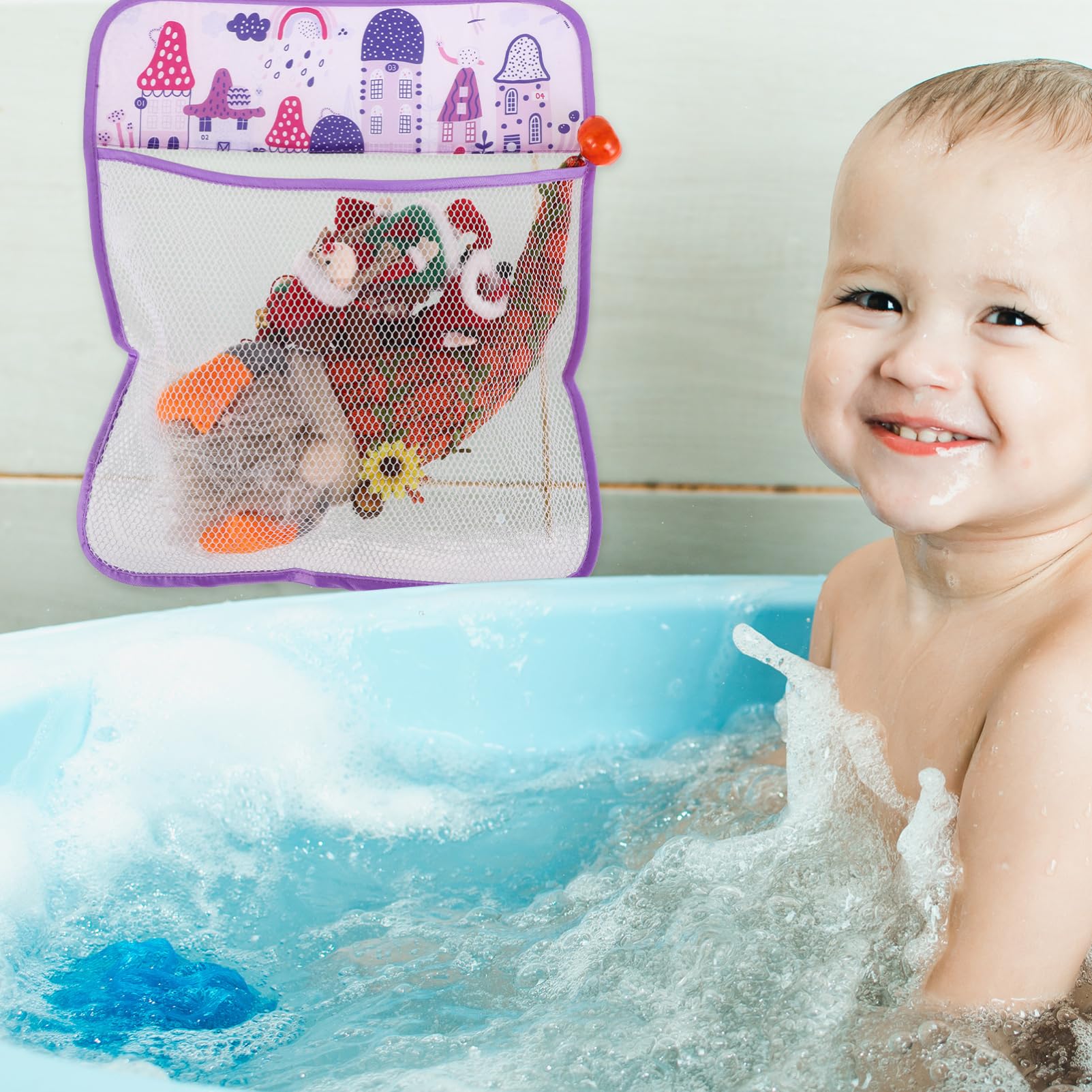 DRESSOOS Bath Toy Storage Bag - Waterproof Shower Organizer for Kids Bath Toys, Purple Polyester - Perfect for Bathroom, Pool & Beach Toy Organization