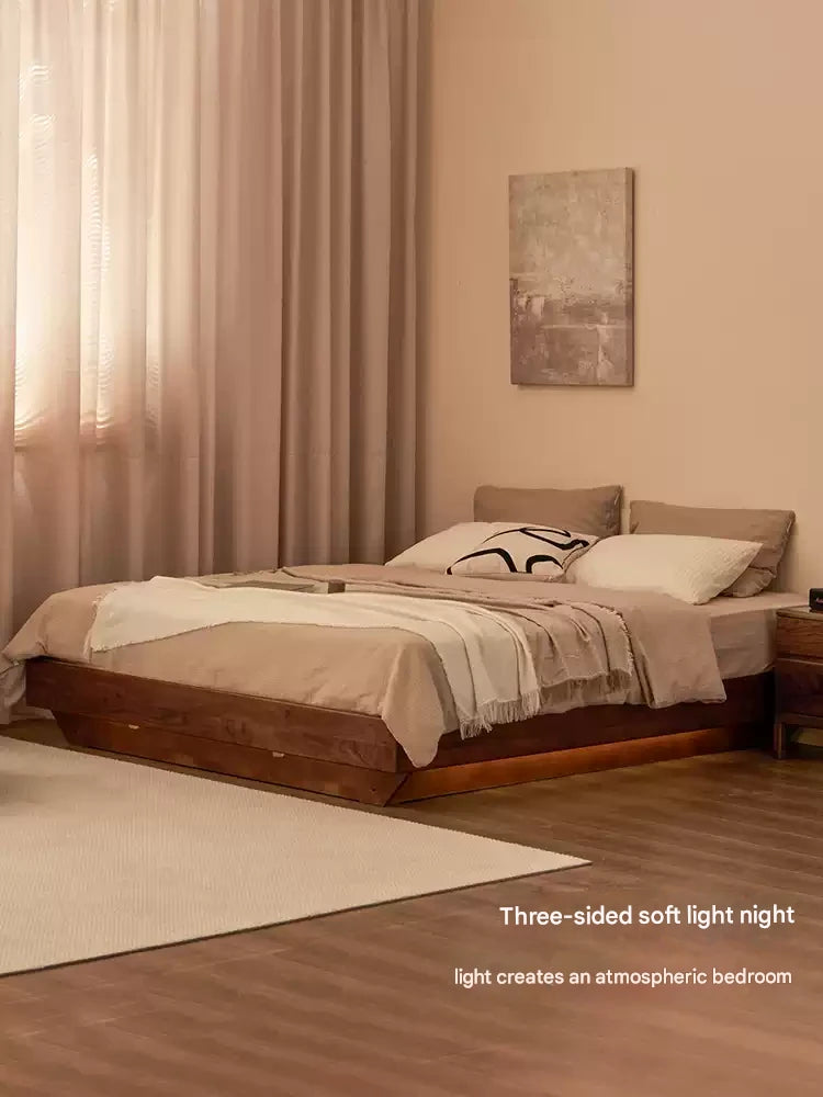 Solid Black Walnut Wood Platform Bed - No Headboard, Box Spring Free - Perfect for Modern Bedrooms & Minimalist Home Decor