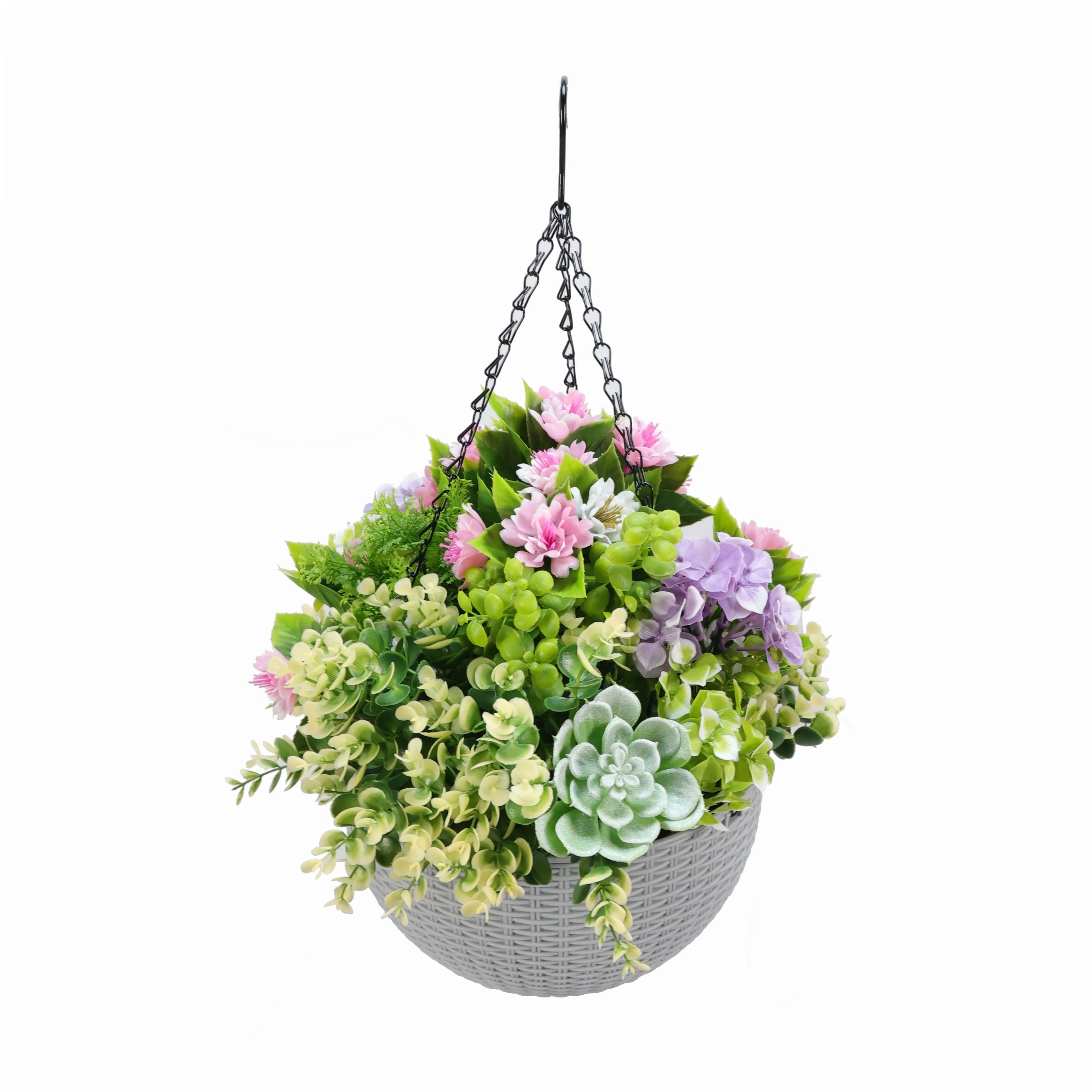 Modern Hanging Faux Succulent Bowl - UV Protected 14.2 Inch Artificial Plant Decor for Indoor/Outdoor - Perfect for Home, Office, Patio & Garden Decorations