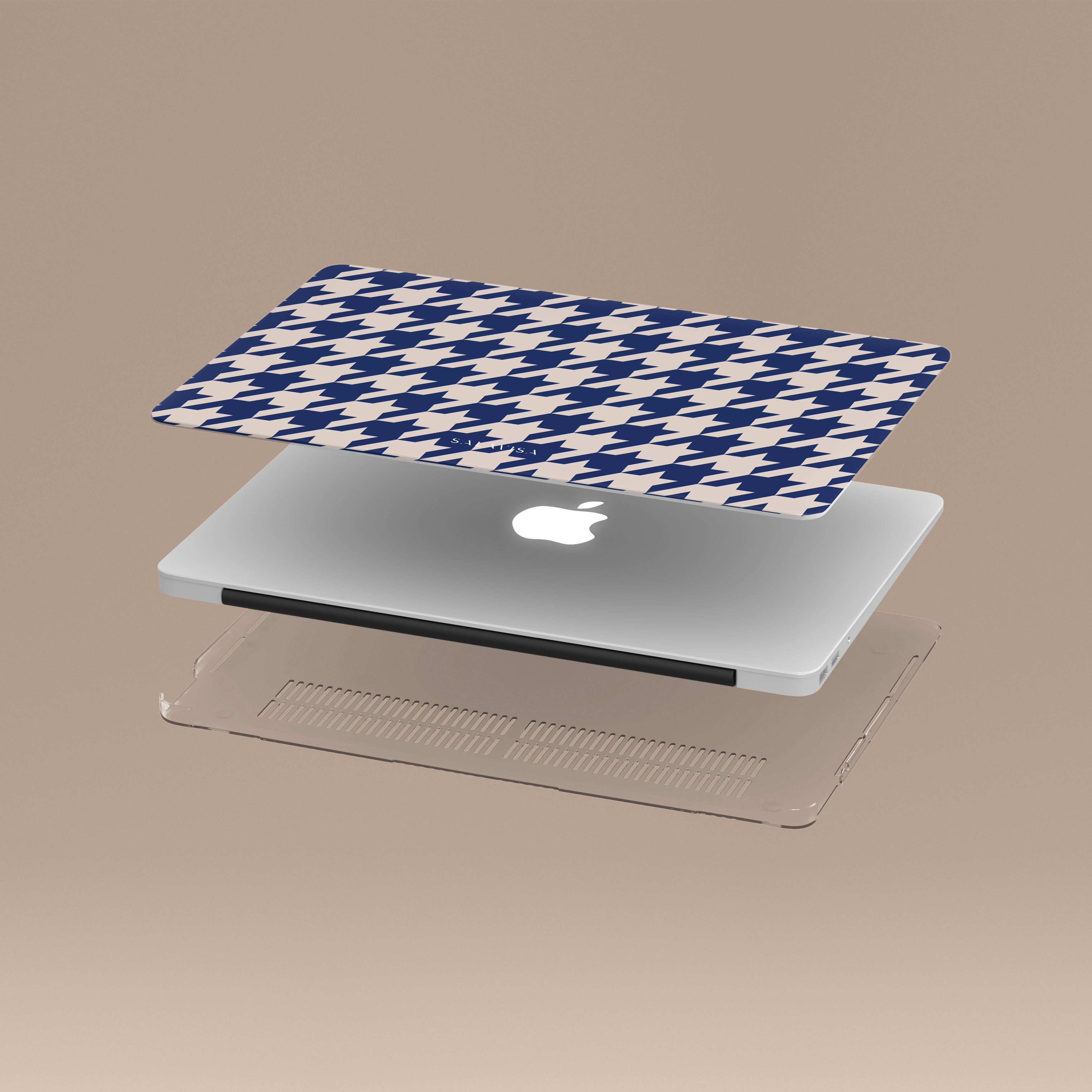 Stylish Blue Houndstooth Pattern Laptop Case for MacBook Air/Pro - Perfect for Work, Travel & School Protection