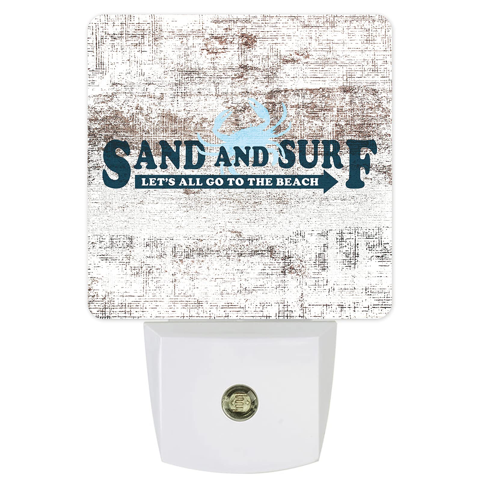 LED Plug-in Night Light - Shabby Chic Sand & Surf Summer Beach Wall Light with Abstract Crab Design, Bright Square Decor for Bathroom, Bedroom, Nursery, Hallway & Living Room | Perfect for Coastal Theme, Kids' Rooms & Nighttime Safety