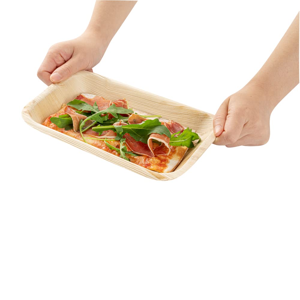 Restaurantware Indo 9.3 x 6.3 Inch Rectangle Palm Leaf Plates - 100 Pack Eco-Friendly, Microwavable & Freezable Areca Palm Leaf Dinner Plates for Hot & Cold Foods | Perfect for Parties, Picnics, Catering & Sustainable Dining