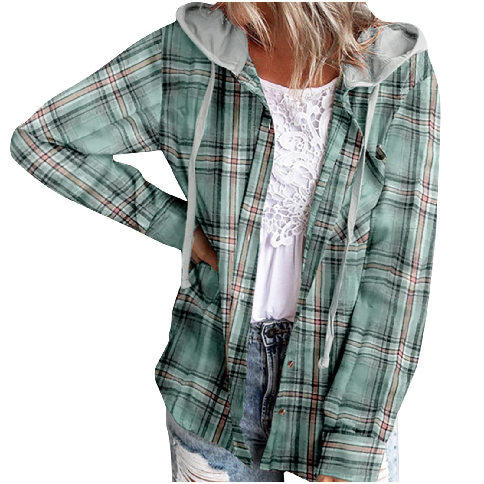 Women's Plaid Button-Up Hoodie Cardigan - Stylish Casual Shirt Jacket & Open Front Coat for Fall Fashion | Perfect for Layering, Office Wear & Weekend Outfits