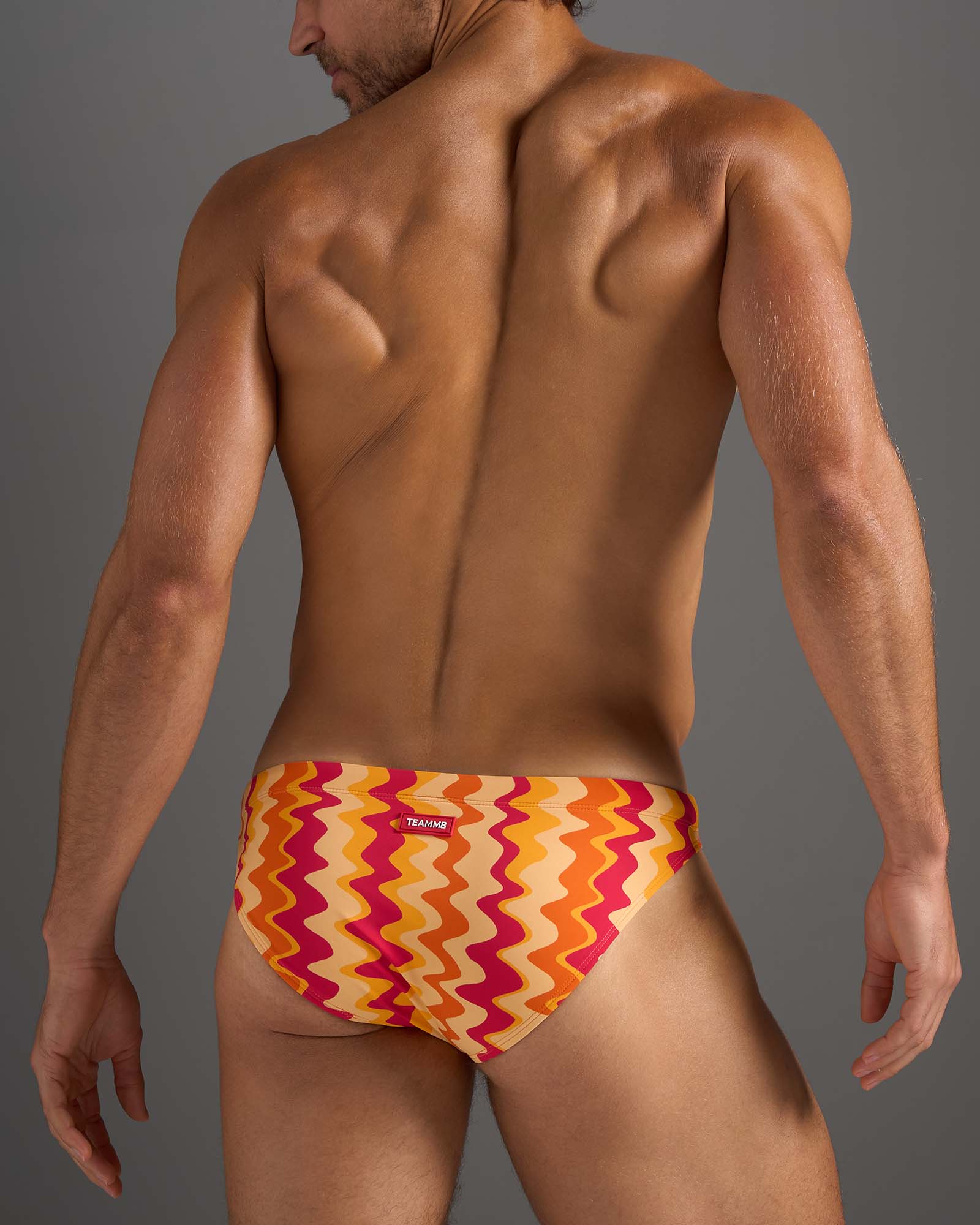 Teamm8 Men's Resort Swim Brief - Red Mirage Design - Comfortable & Stylish Swimwear for Beach, Pool & Vacation