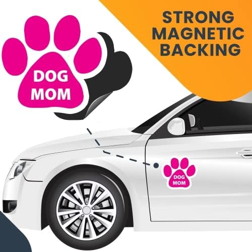 Dog Mom Pink Pawprint Magnet Decal - 5 Inch Heavy Duty Car Magnet for Vehicles - Perfect for Cars, Trucks & SUVs - Show Your Love for Dogs - Great Gift for Pet Lovers | Use on Fridge, Lockers, Office & Metal Surfaces