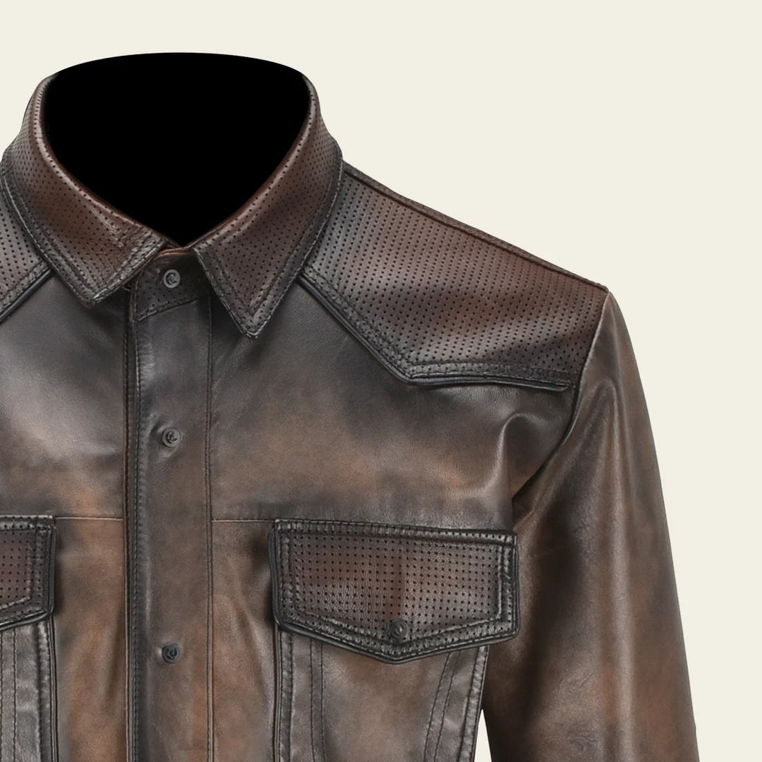 Men's Casual Fashion Lambskin Blouson Shirt - H352COC Cuadra Chocolate Jacket for Stylish Outfits | Perfect for Date Nights, Office Wear & Outdoor Adventures