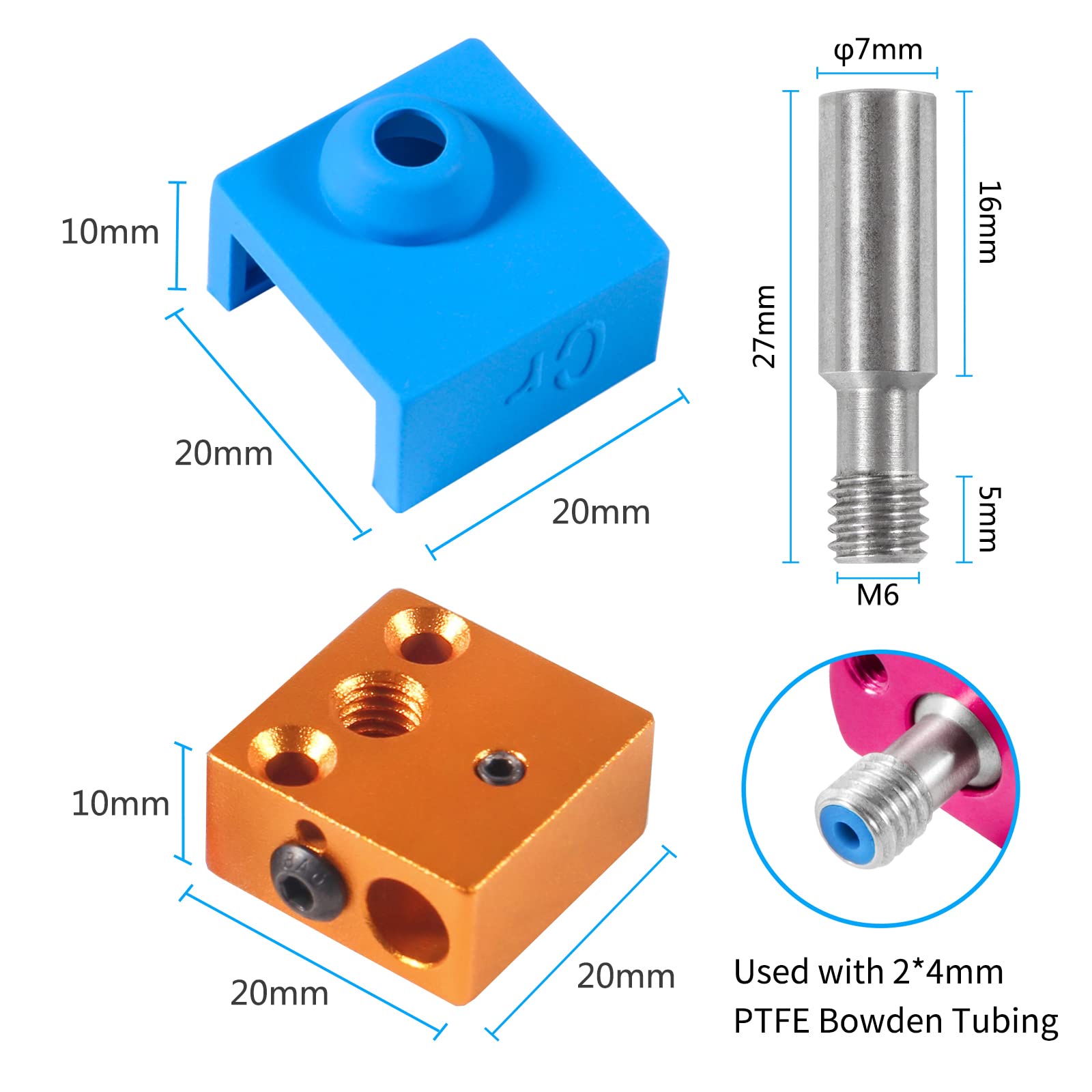 Aokin 3D Printer Heat Break Kit - Stainless Steel Throat, Aluminum Heater Block & Silicone Sock for Creality Ender 3/3 Pro/3 V2/5/5 Pro, CR-10/10S | High-Temp Replacement Parts | Perfect for DIY 3D Printing & Maintenance