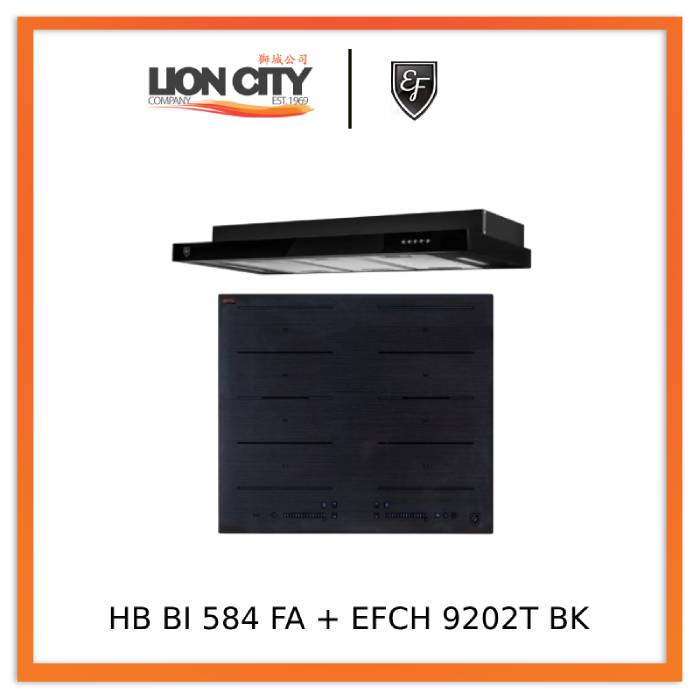 EF HB BI 584 FA 60CM Built-in Induction Cooktop with EFCH 9202T BK 90CM Range Hood - Modern Kitchen Appliances for Fast Cooking & Smoke Extraction