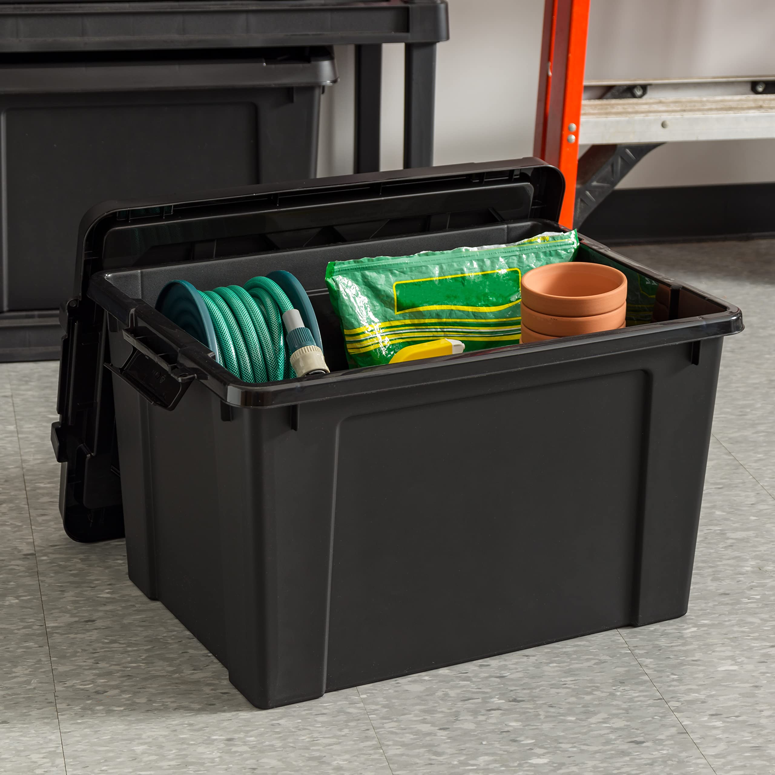 IRIS USA 75.7 L (20 Gallon) Heavy-Duty Lockable Storage Totes with Lids - 6 Pack Stackable Plastic Containers for Garage Organization, Moving Supplies & Equipment Storage - Durable Utility Bins for Home, Office & Warehouse Use