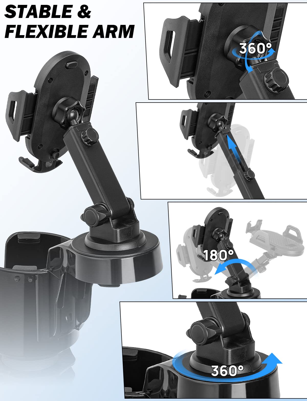 JOYTUTUS Car Cup Holder Phone Mount - Adjustable Long Neck Phone Holder for iPhone & Android - Perfect for Road Trips, Commuting & Hands-Free Driving