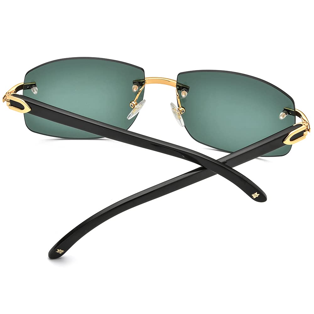 Authentic 100% Buffalo Horn Sunglasses for Men - Rimless Square Frame UV Protection - Stylish & Durable for Outdoor Activities, Driving & Fashion