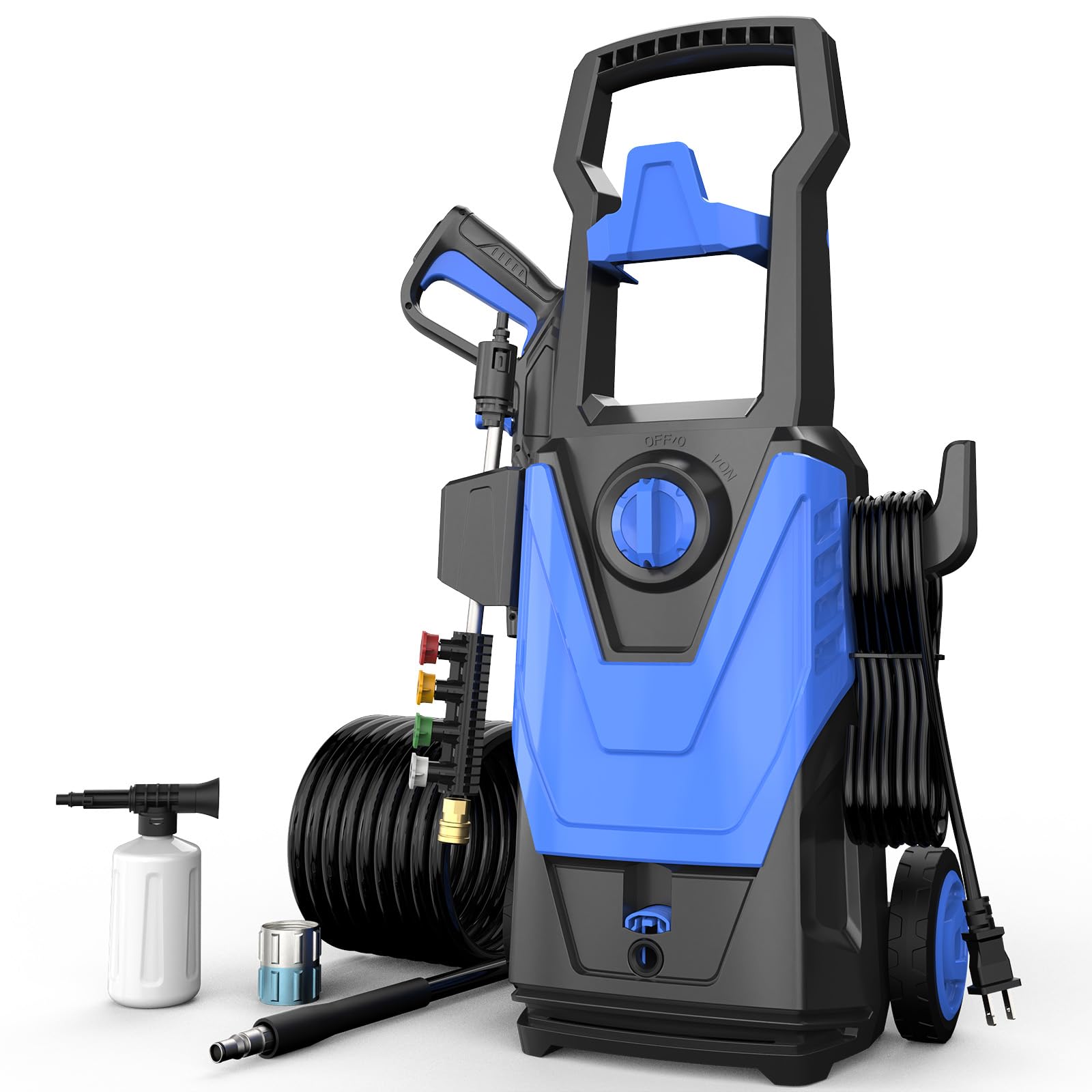 AgiiMan 4800PSI Electric Pressure Washer with Foam Cannon - 3.2GPM High Power Cleaner, 20FT Hose & 4 Nozzles - Perfect for Washing Cars, Cleaning Driveways, Patios, Fences & Outdoor Surfaces - Navy Blue Pressure Cleaning Machine for Home & Commercial Use
