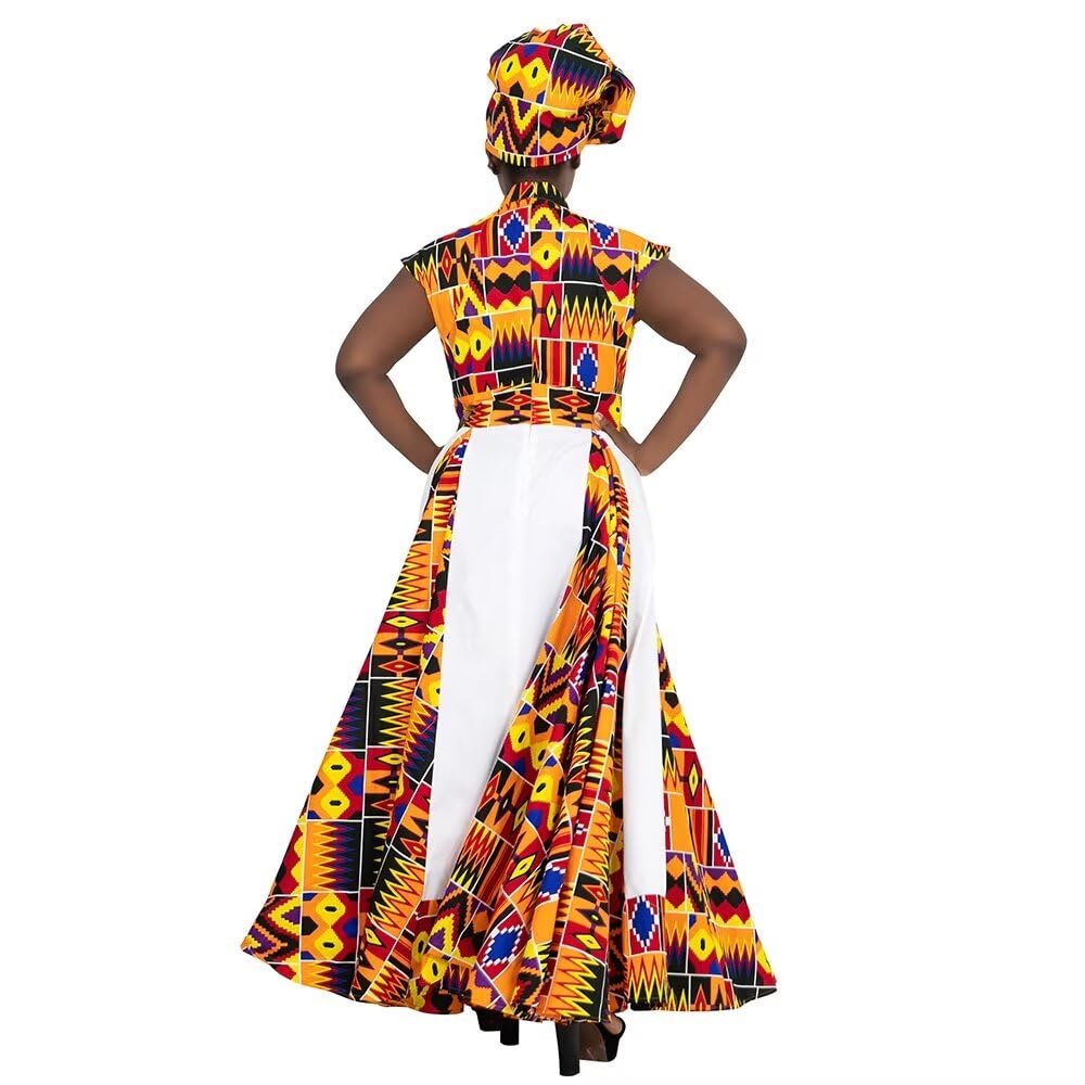 African Dresses for Women - Long Ankara Kente Print Skirt with Matching Scarf | Traditional African Fashion for Casual Wear, Parties & Cultural Events