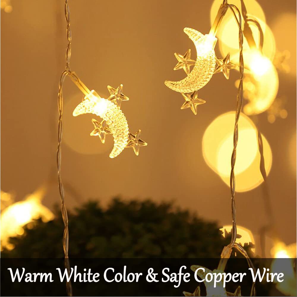 40 LED Moon String Lights Battery Operated - 20ft Moon & Star Fairy Lights for Outdoor Patio, Garden, Wedding Decorations | Party, Festival, Ramadan Lights | Perfect for Backyard, Bedroom & Holiday Decor