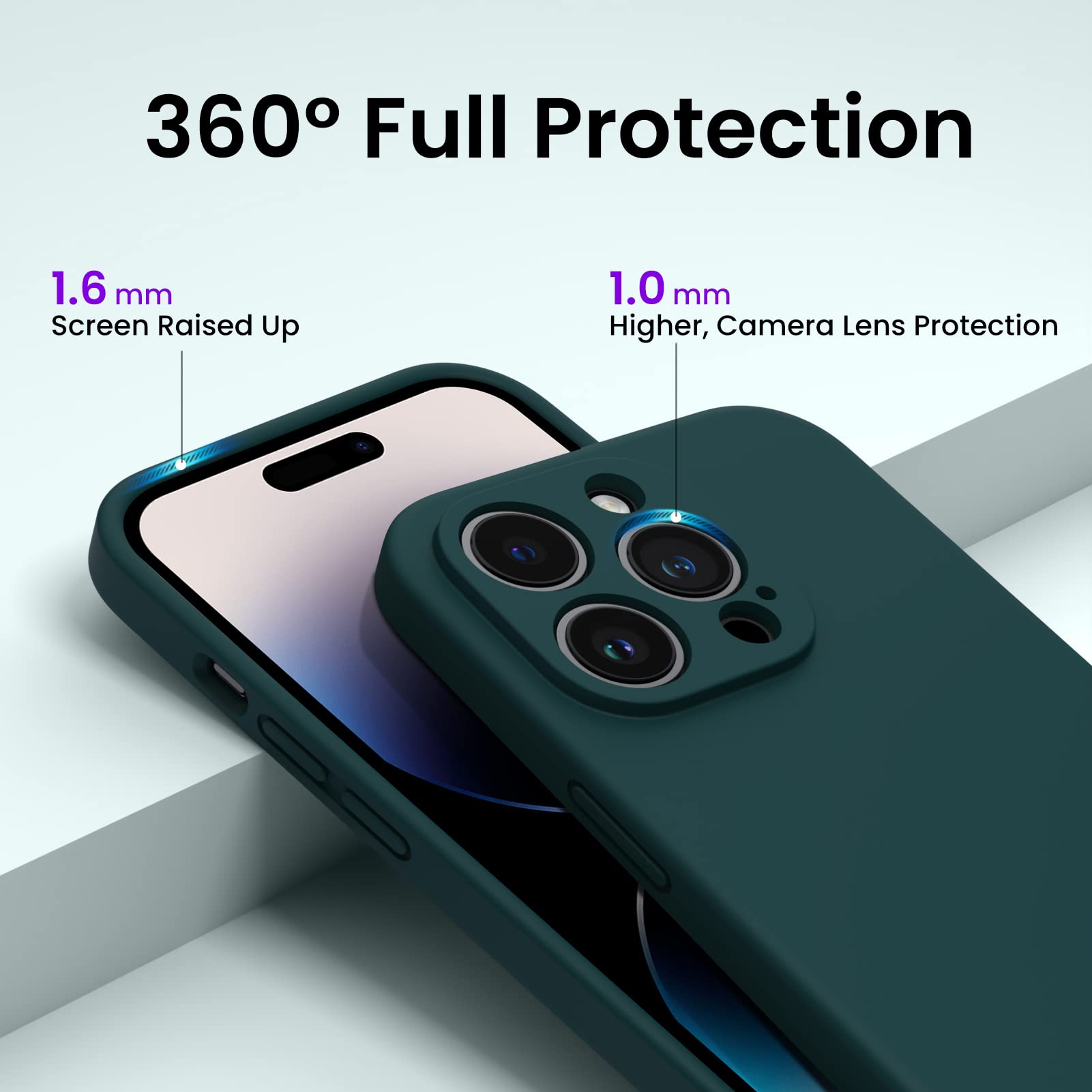 ORNARTO Liquid Silicone Shockproof Case for iPhone 14 Pro Max with 2 Screen Protectors | Full Body Protection | Olive Green | Perfect for Outdoor Activities & Daily Use