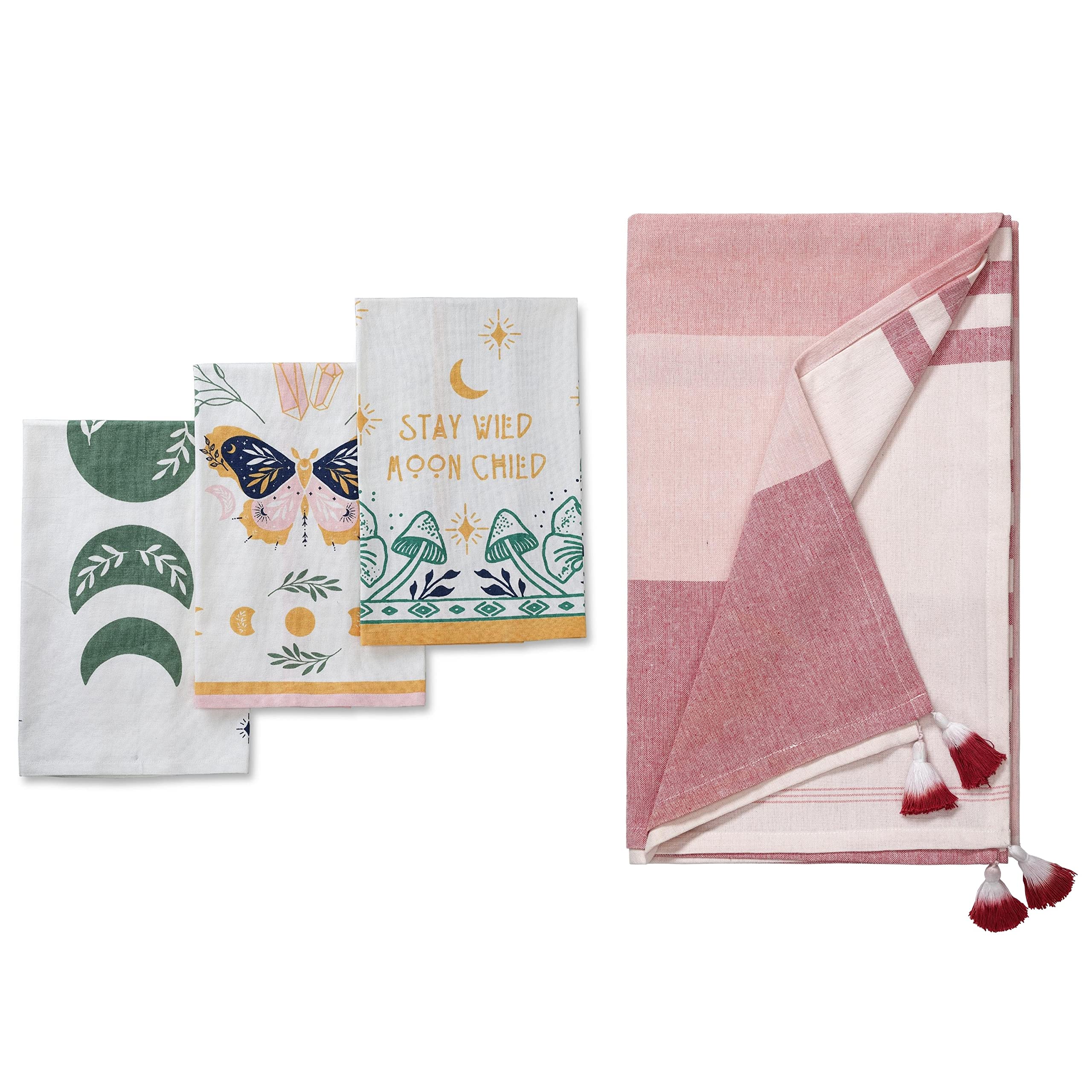 Folkulture 100% Cotton Turkish Beach Towel with Tassels & Hanging Loop - 40x72 Inch Large Boho Kitchen Dish Towel, Summer Beach Blanket & Bath Towel - Perfect for Poolside, Picnics, Yoga & Coastal Home Decor