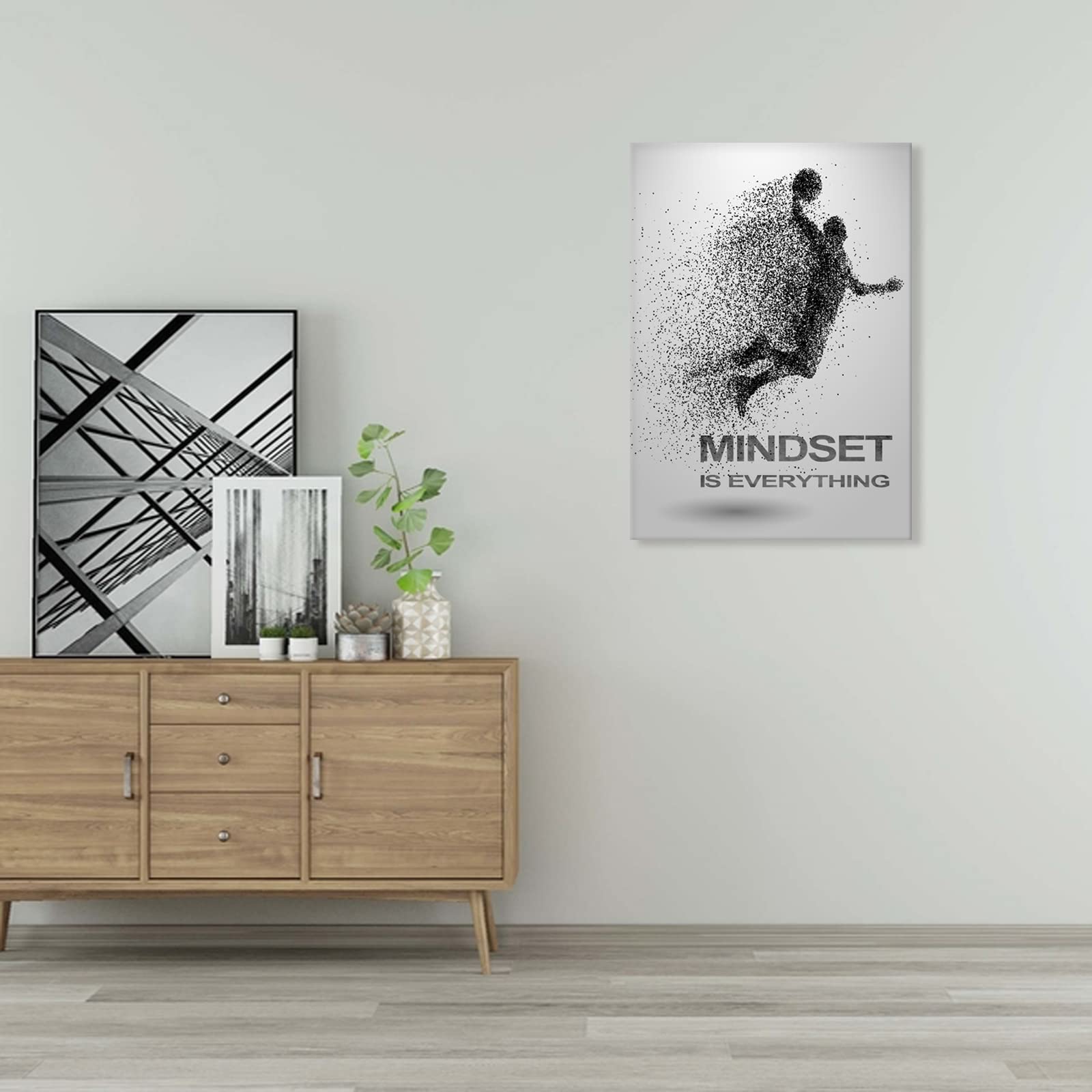 Basketball Motivational Wall Art - Mindset Is Everything Canvas Poster for Home & Gym Decor (12x18 in)
