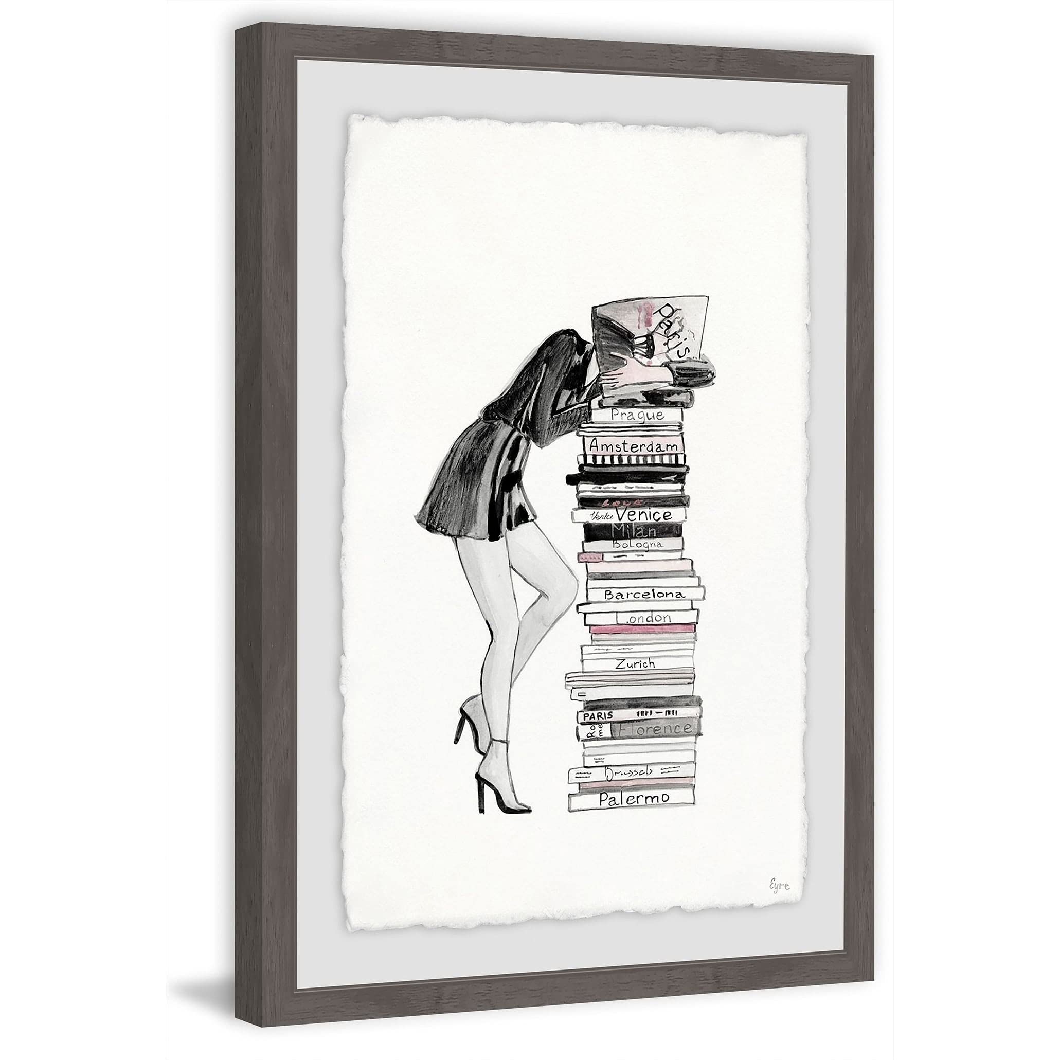 Handmade Stack of Books Framed Print 16x24 | Vintage Book Lover Wall Art | Perfect for Home Office, Library & Reading Nook Decor