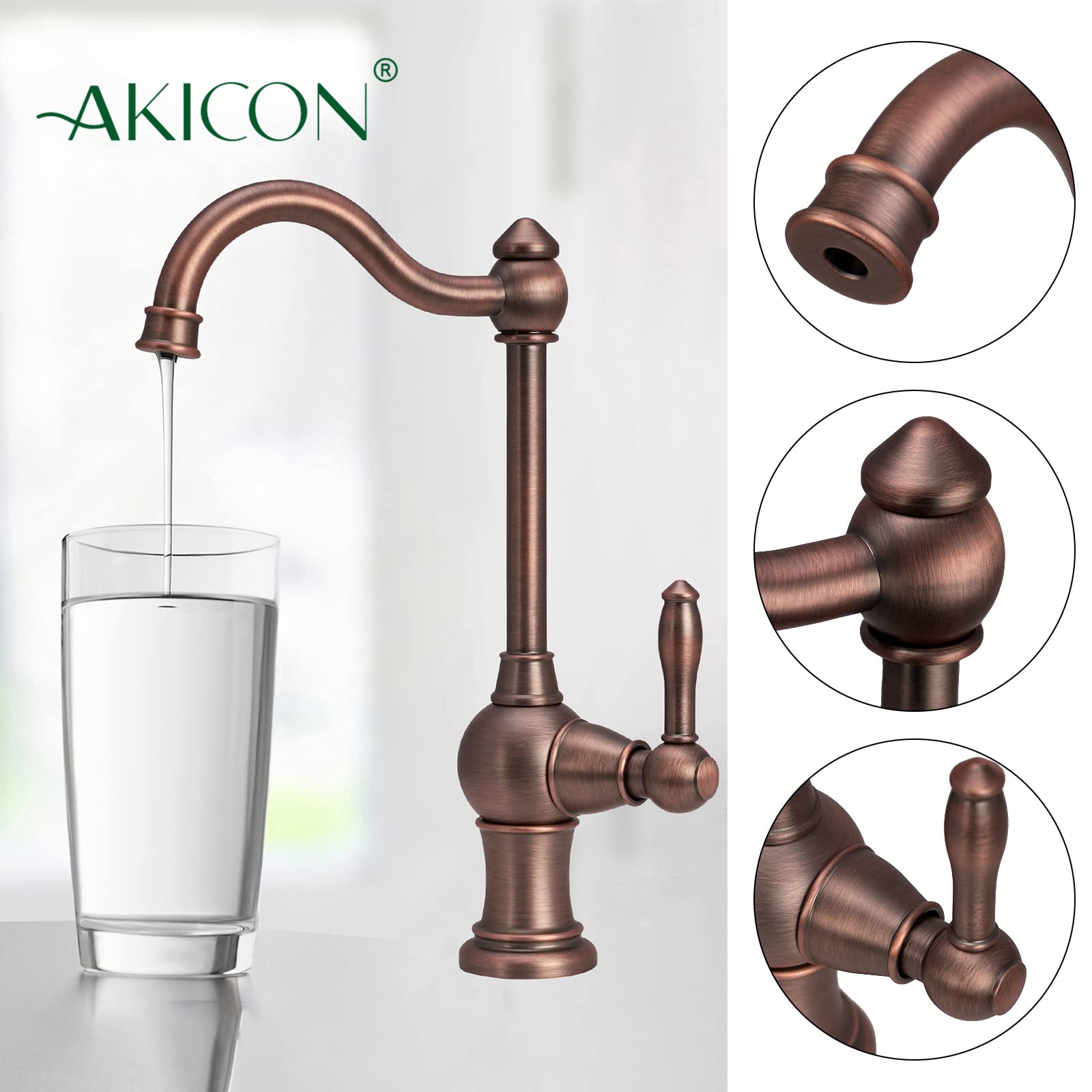 Akicon One-Handle Drinking Water Filter Faucet Purifier, Cold Water (American Bronze) for Kitchen and Home Use